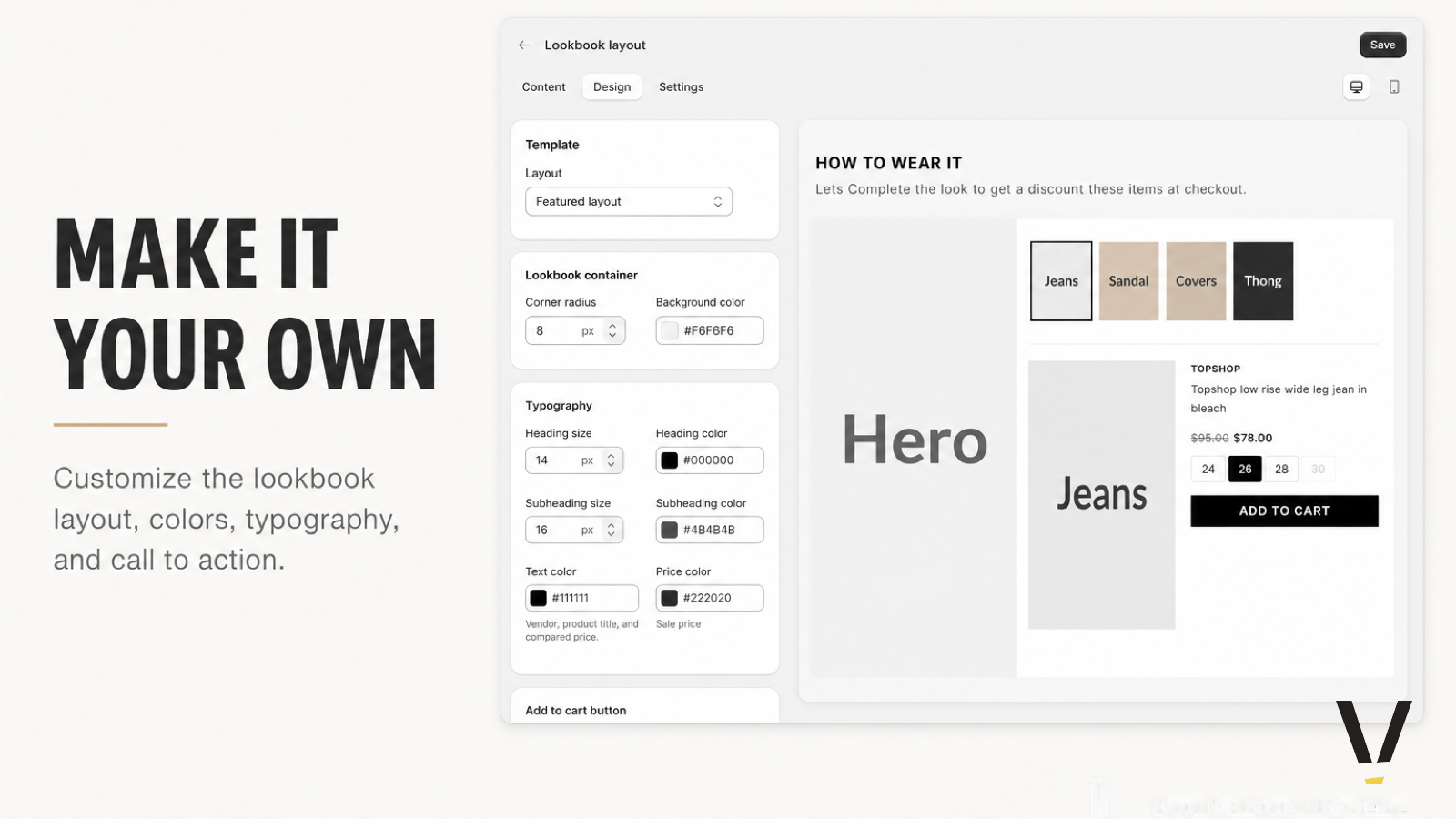 Layout editor with typography, colors, and storefront preview controls