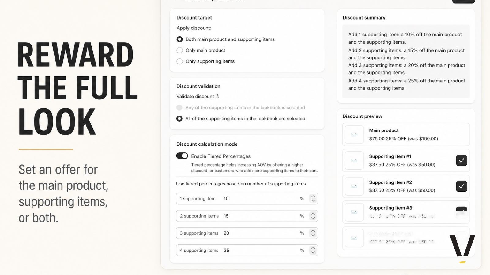 Upsell discount builder with tiered percentages and live price preview