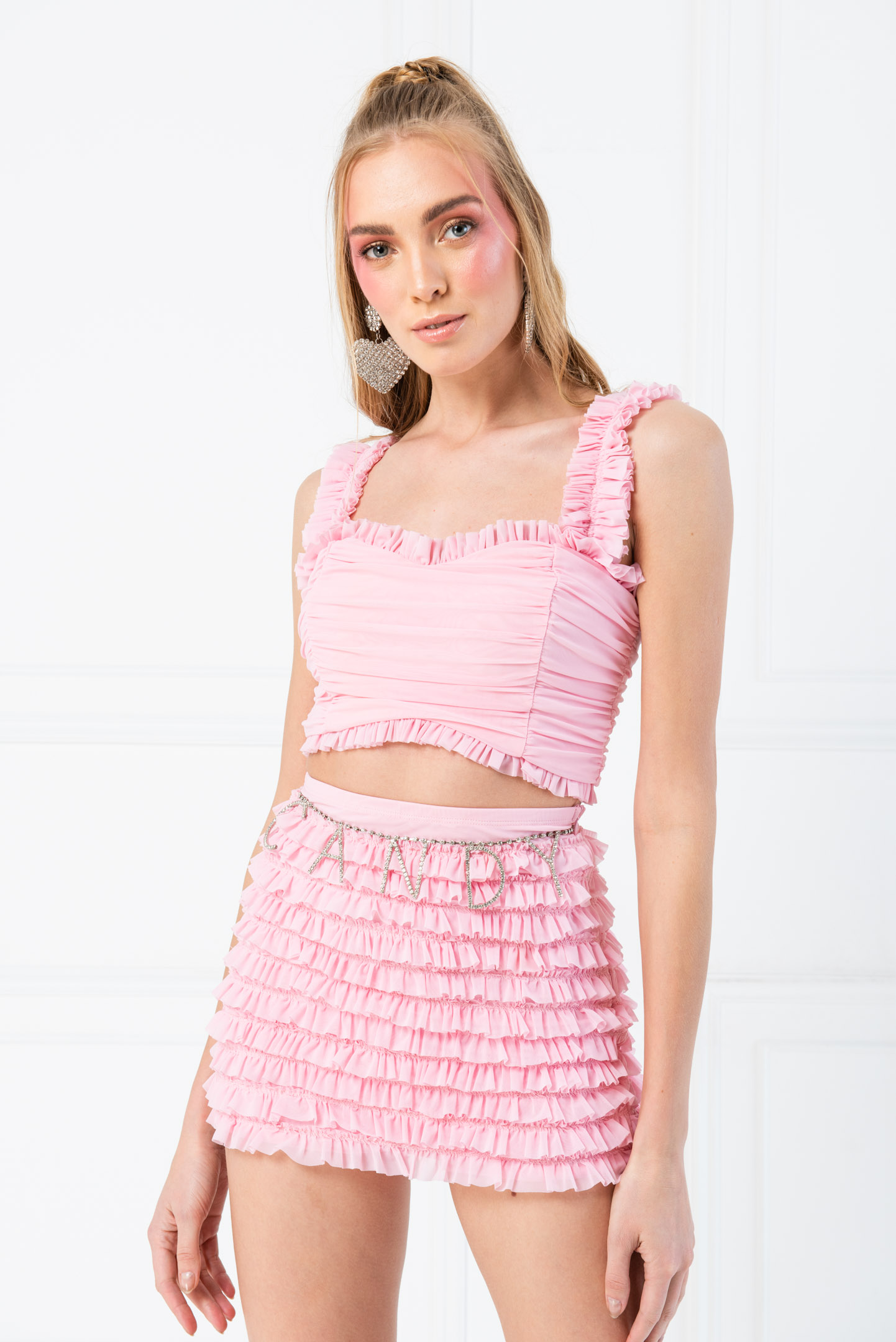 Pink Frill Cropped Cami & Mini Shorts Set