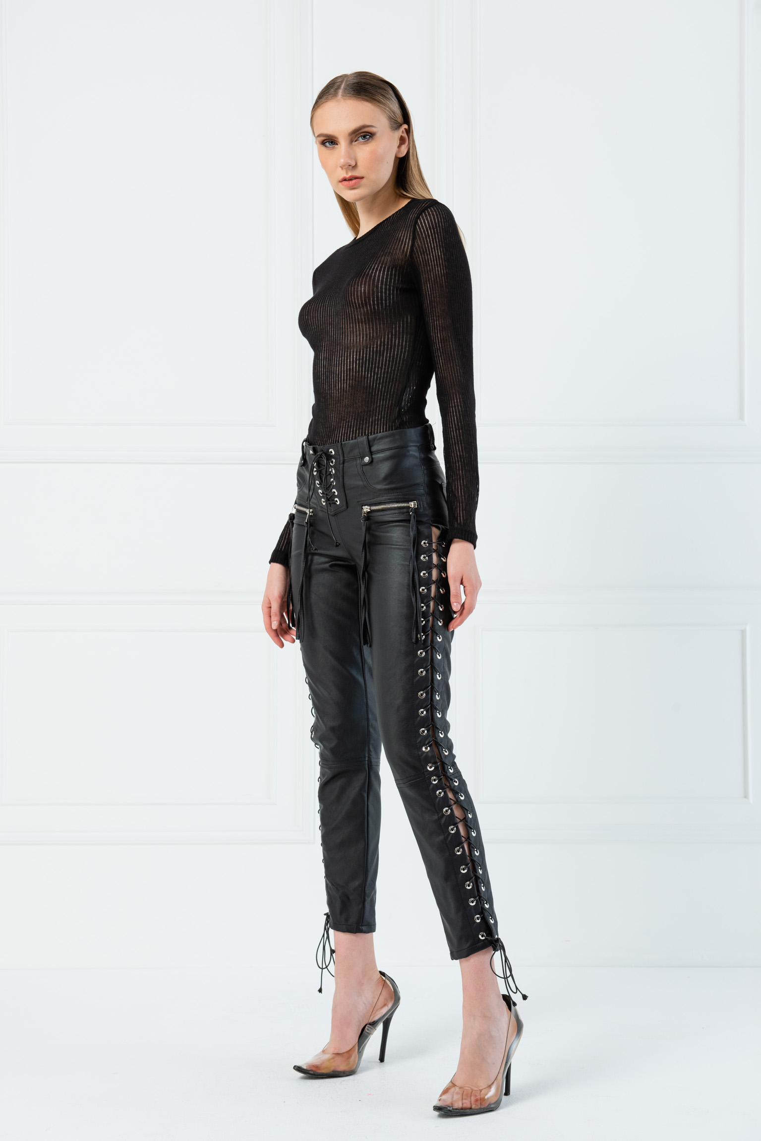 Lace-Up Black Pants