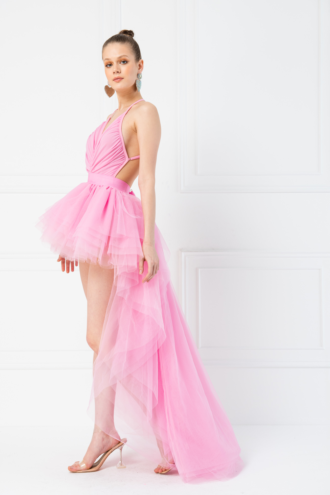 Wholesale High Low Pink Tulle Skirt