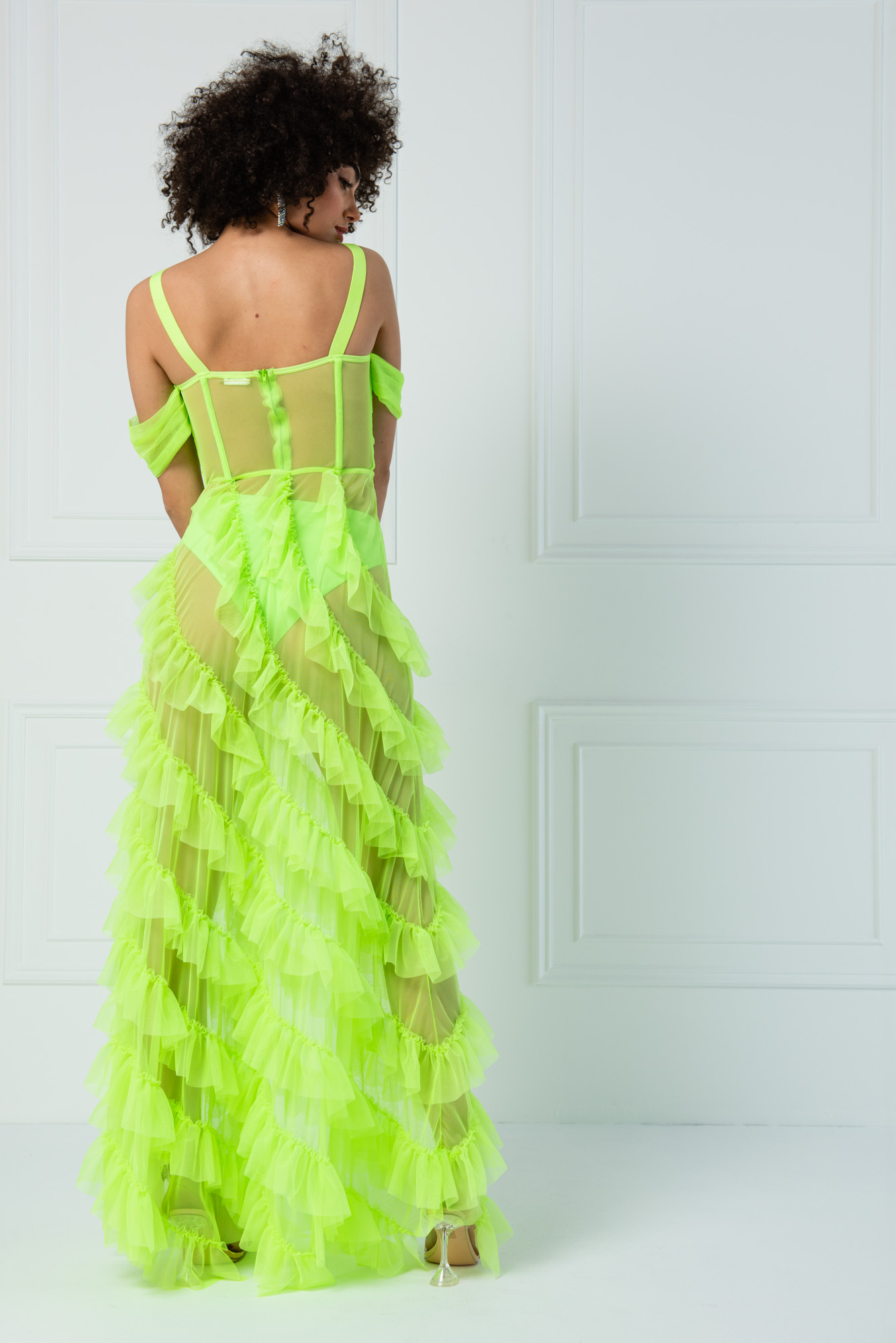 Toptan Bella Style Neon Green Elbise