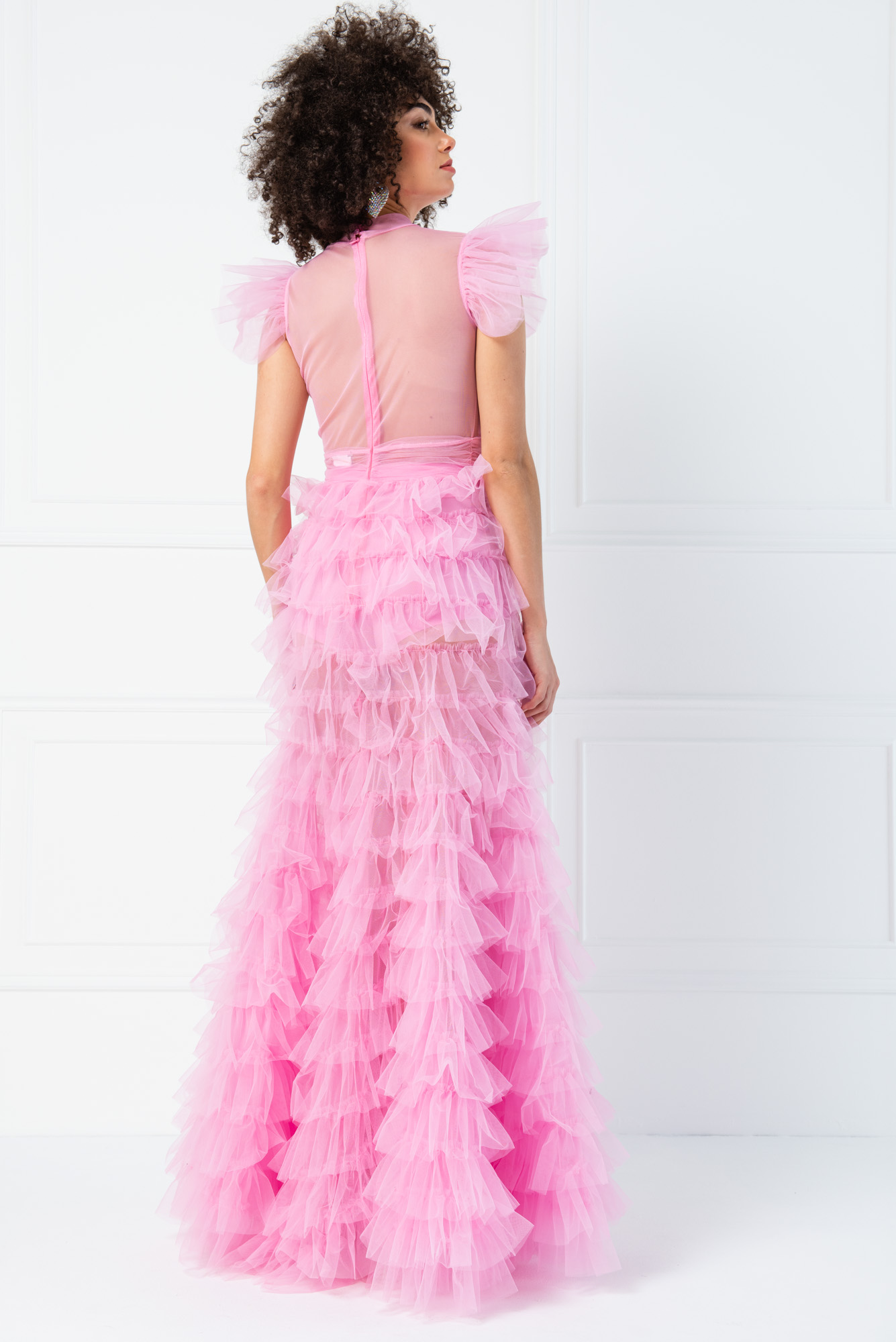 оптовая Прозрачное платье из Тюля Pink Длинное платье