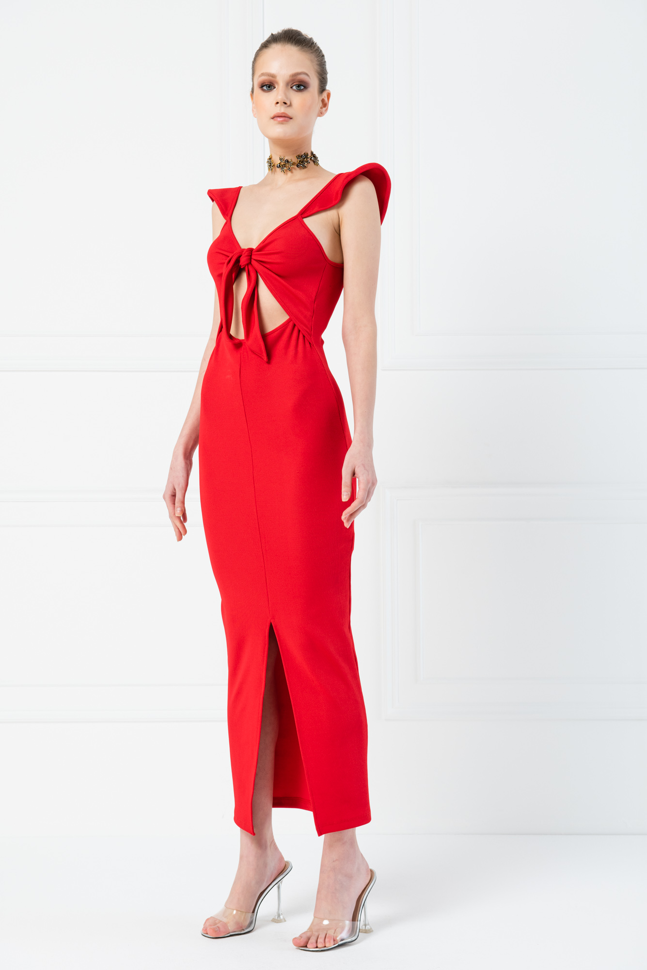 Wholesale Red Tie-Front Maxi Dress