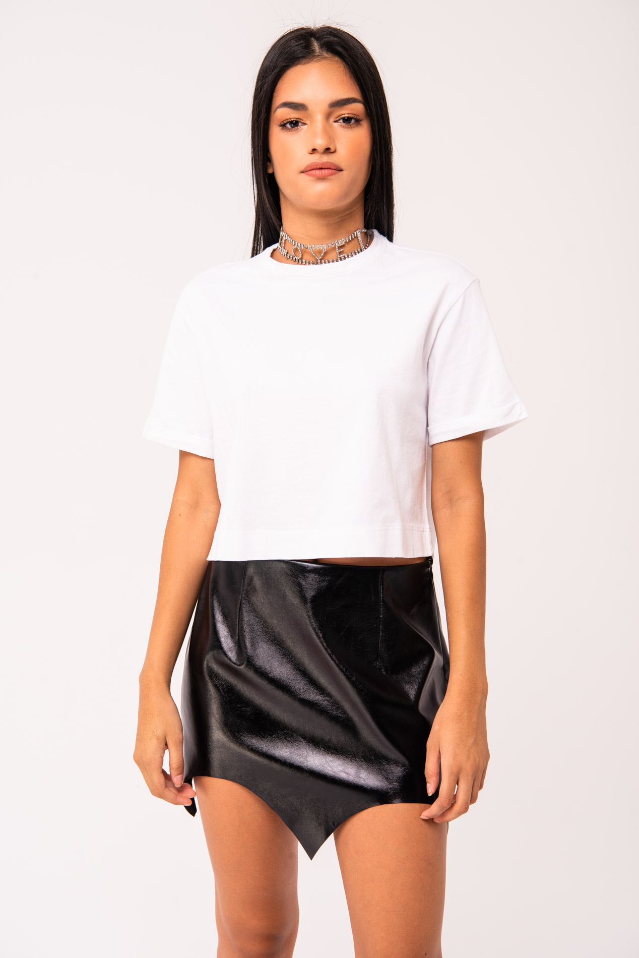 Asymmetric Faux Leather Skirt in Black