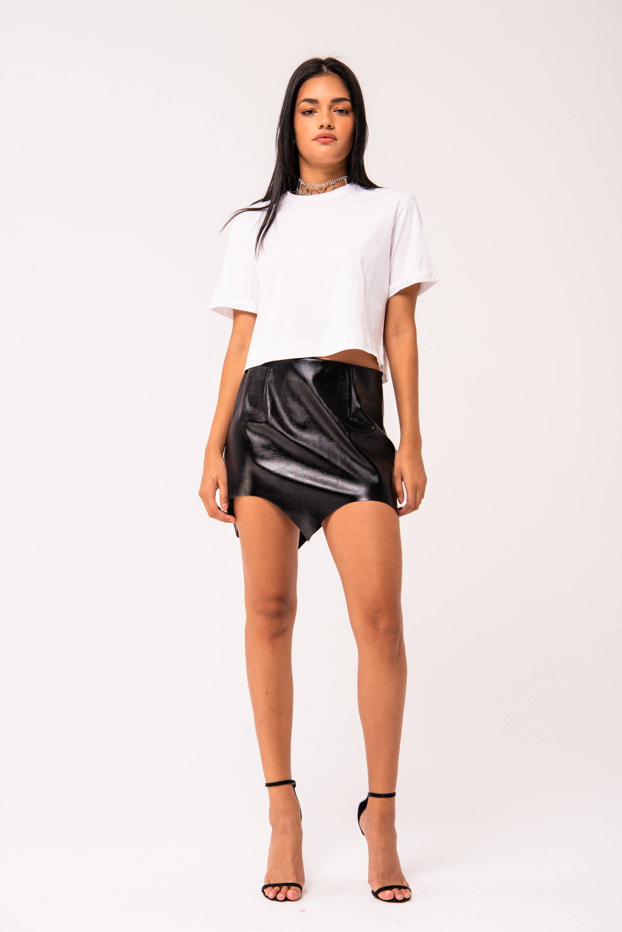 Asymmetric Faux Leather Skirt in Black