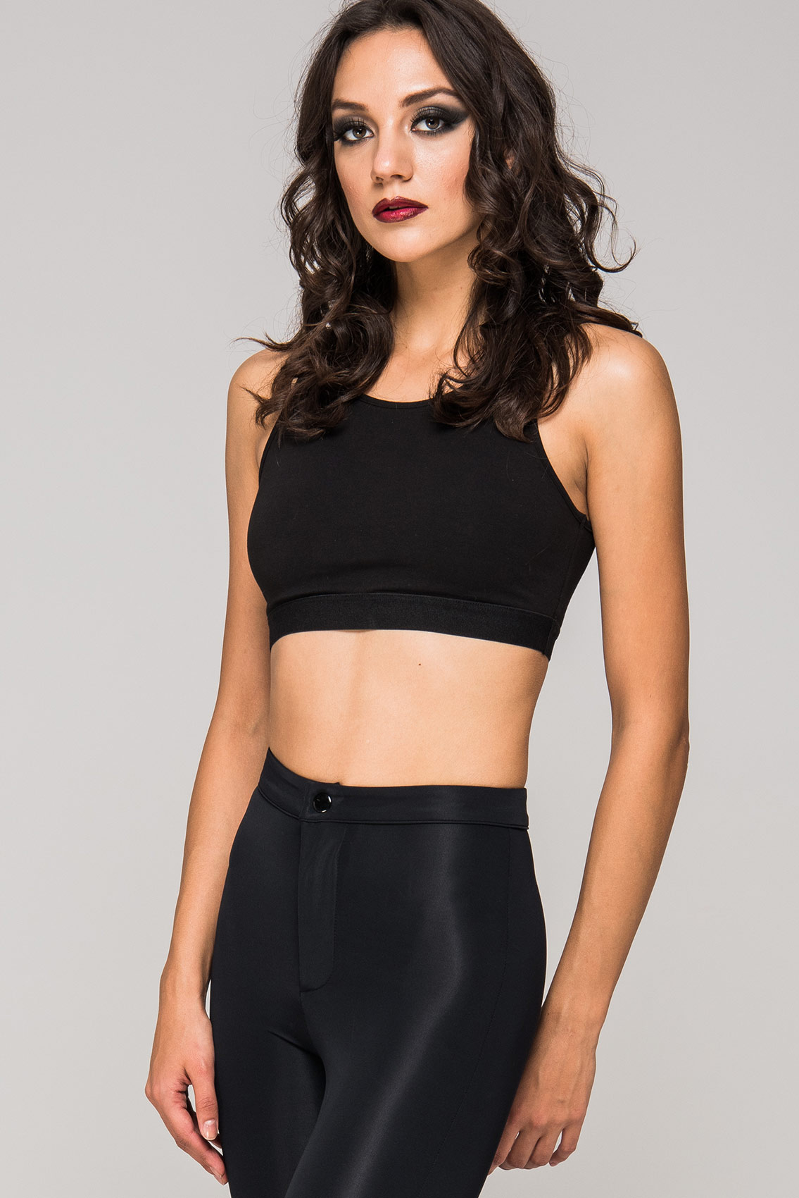 Sleeveless Scoop Neck Wide Strap Crop Black Top