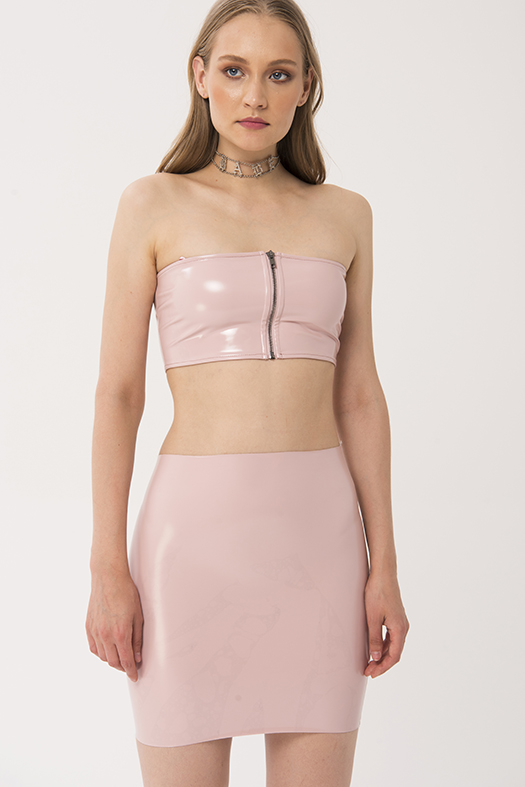 Vinyl Zipped Bandeau Pink Bustier Top