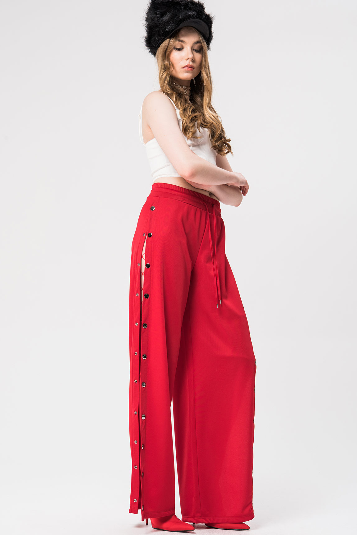 Wholesale Snap Button Side  Red Pants