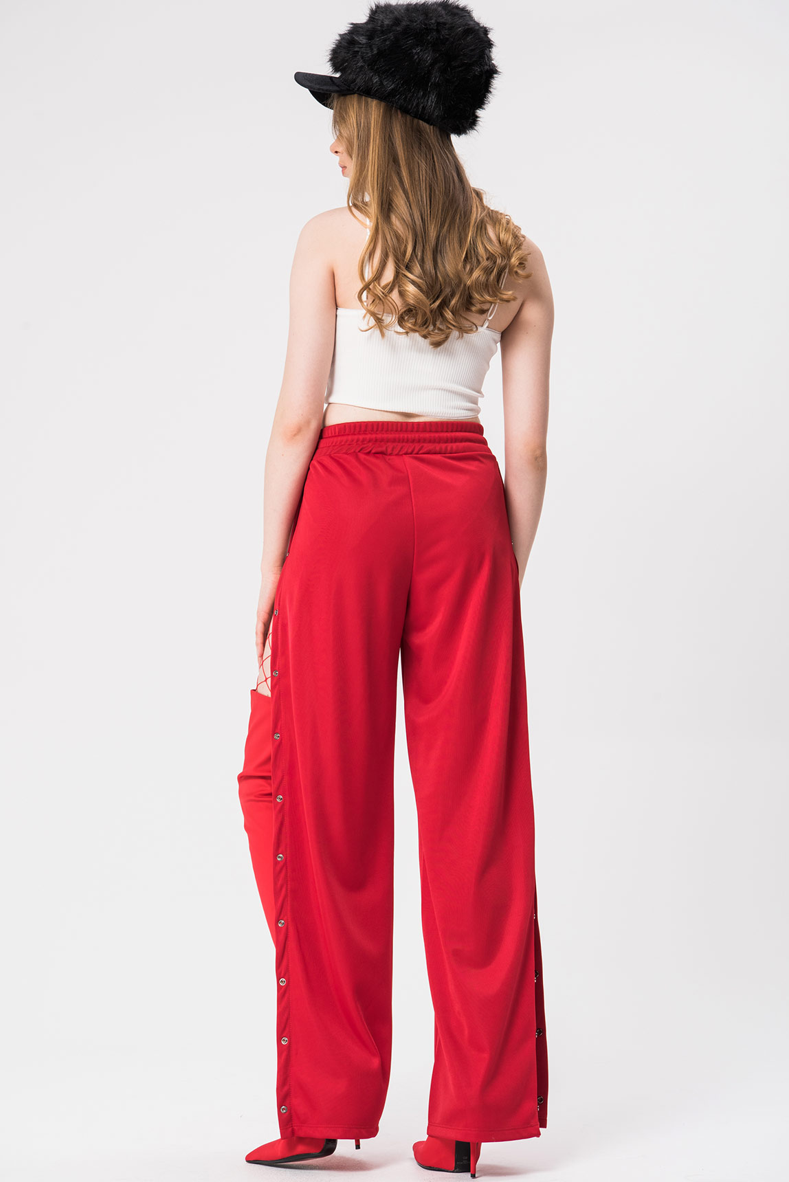 Toptan Yanı Çıtçıt Detaylı Kırmızı Pantolon