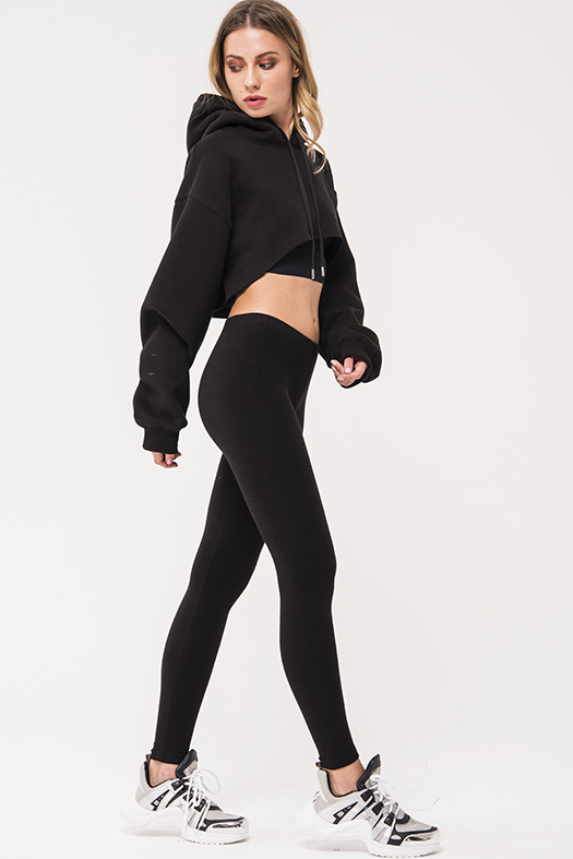 Basic Stretch-Knit Cotton Black Leggings