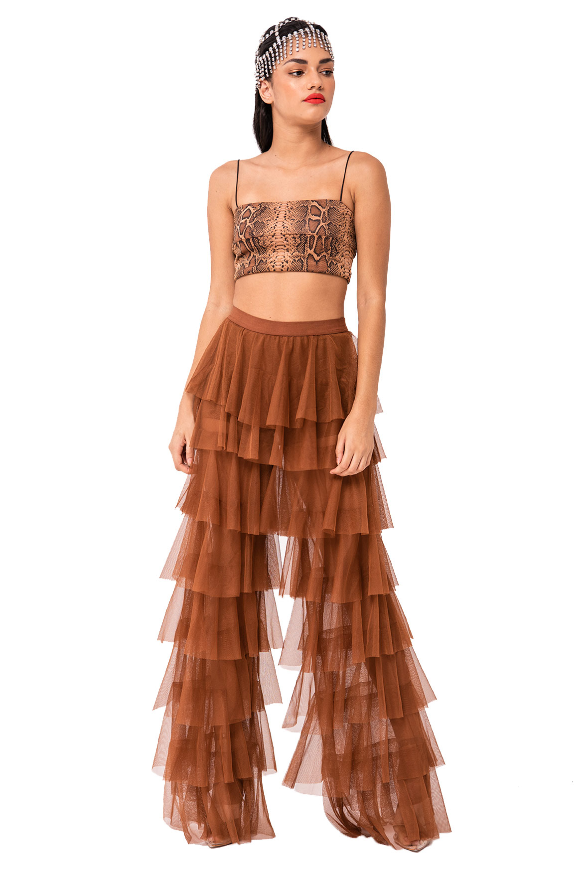 Tiered Tulle Pants in Taba