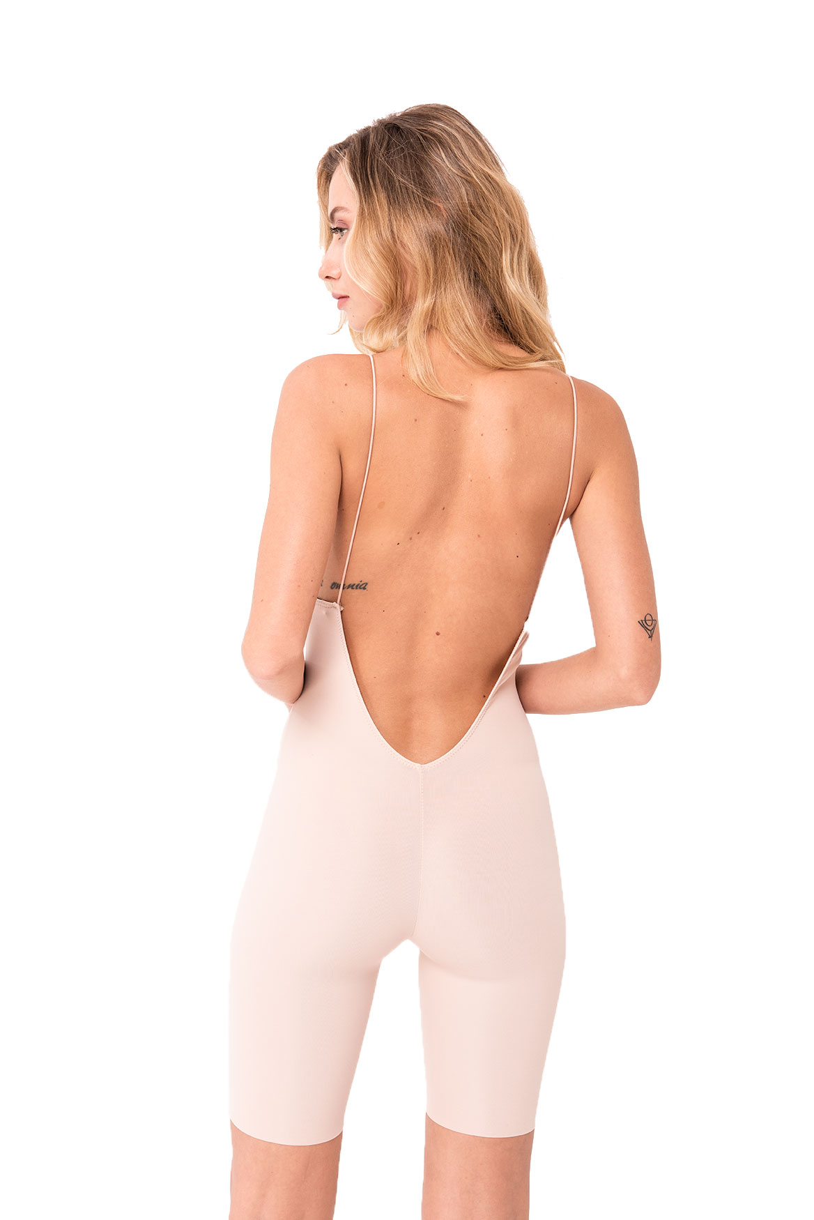 Wholesale Deep V Back Spaghetti Strap Mid-Thigh Shapewear Nude Bodysuit