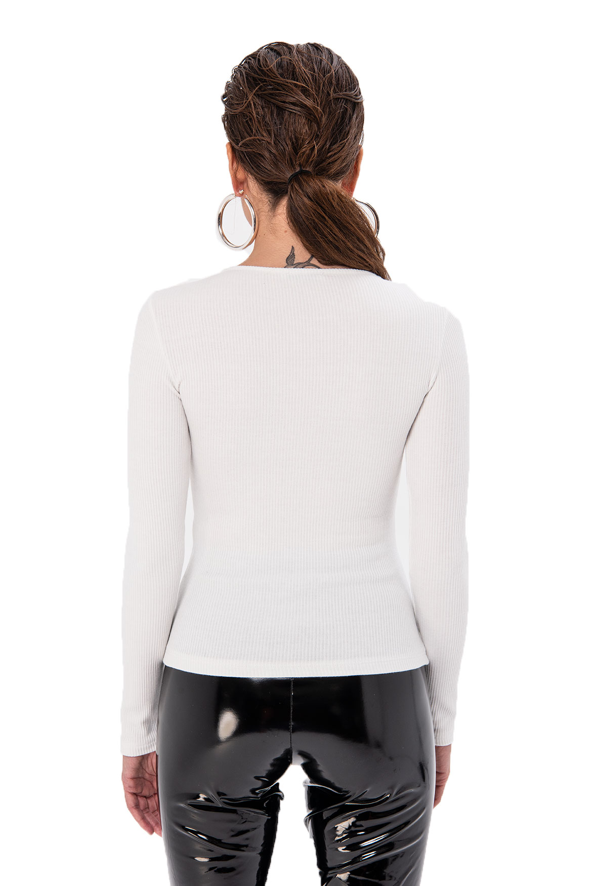 Ring Detail Ribbed Offwhite Top