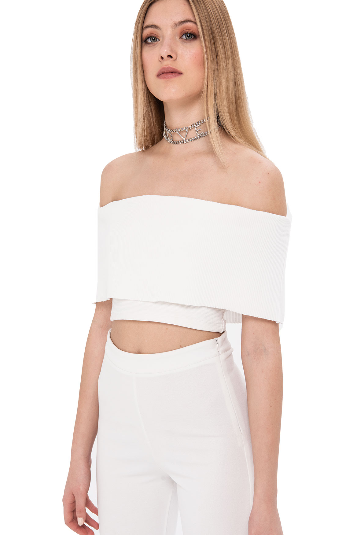 Off Shoulder Offwhite Crop Top