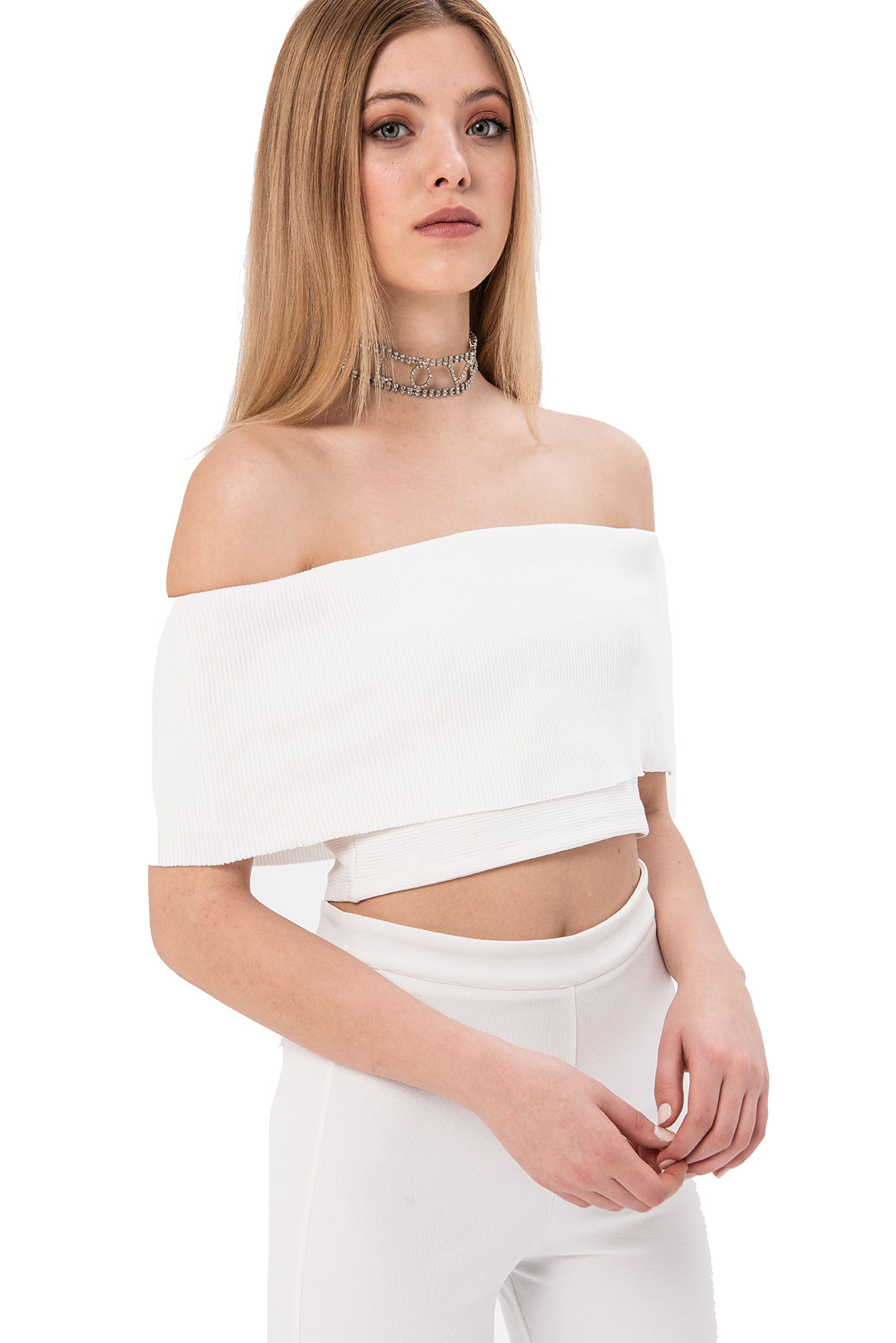 Off Shoulder Offwhite Crop Top