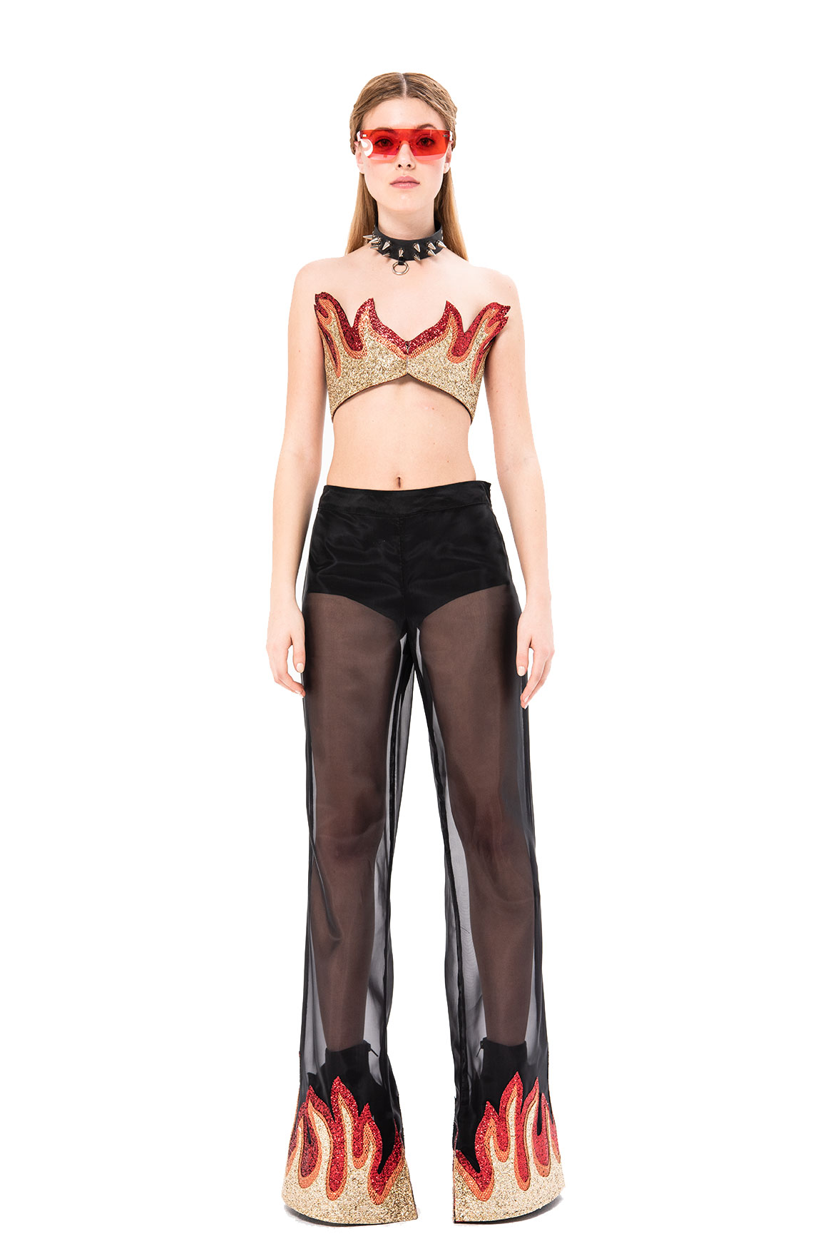 Flame Cuff Organza Pants in Black