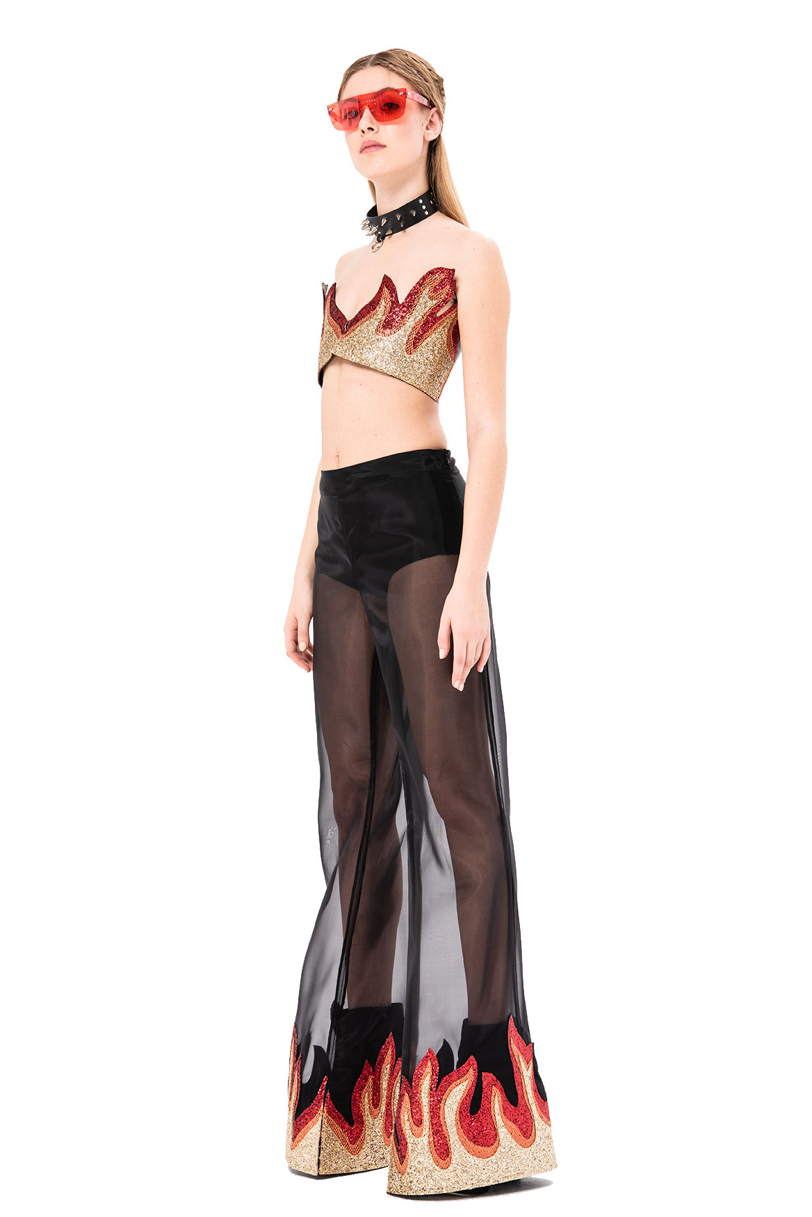 Flame Cuff Organza Pants in Black