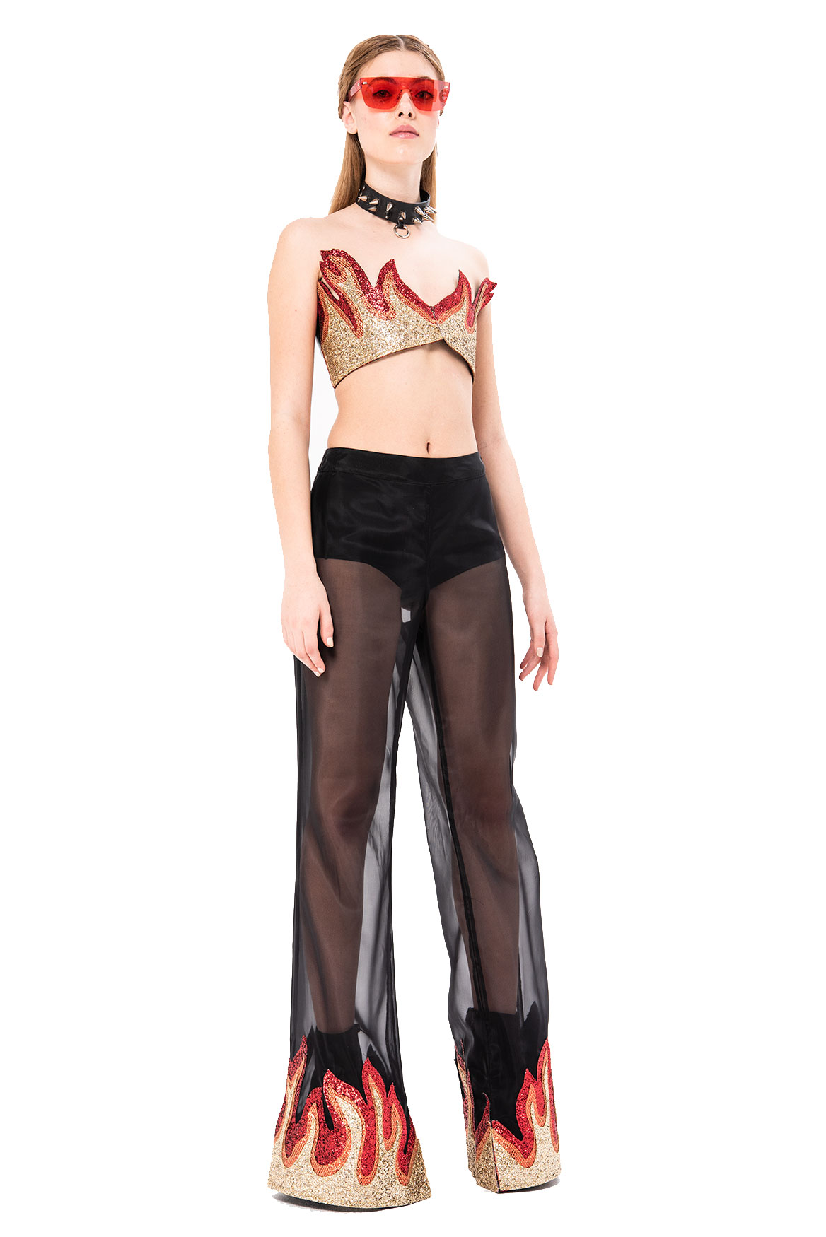 Flame Cuff Organza Pants in Black