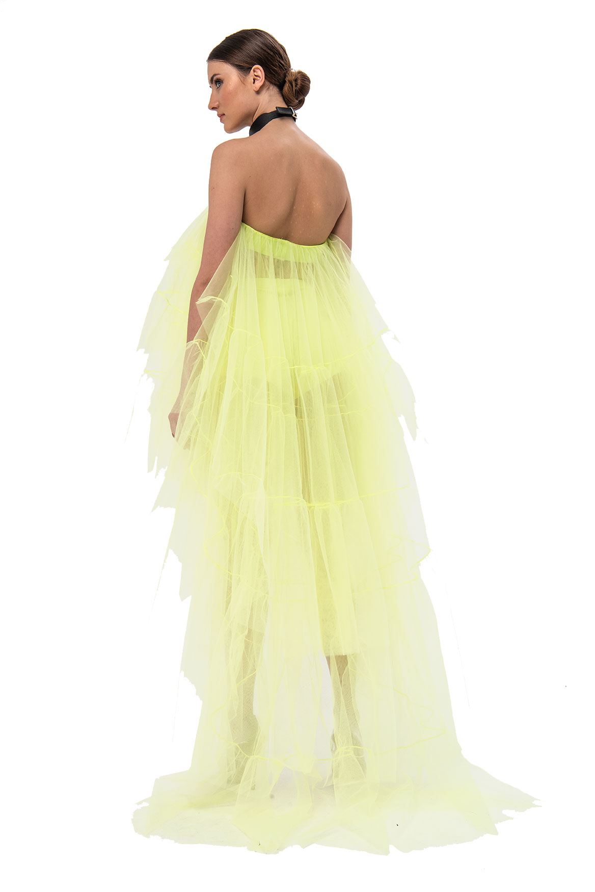 оптовая Из Тюля без бретелек Neon Yellow прозрачное мини-платье
