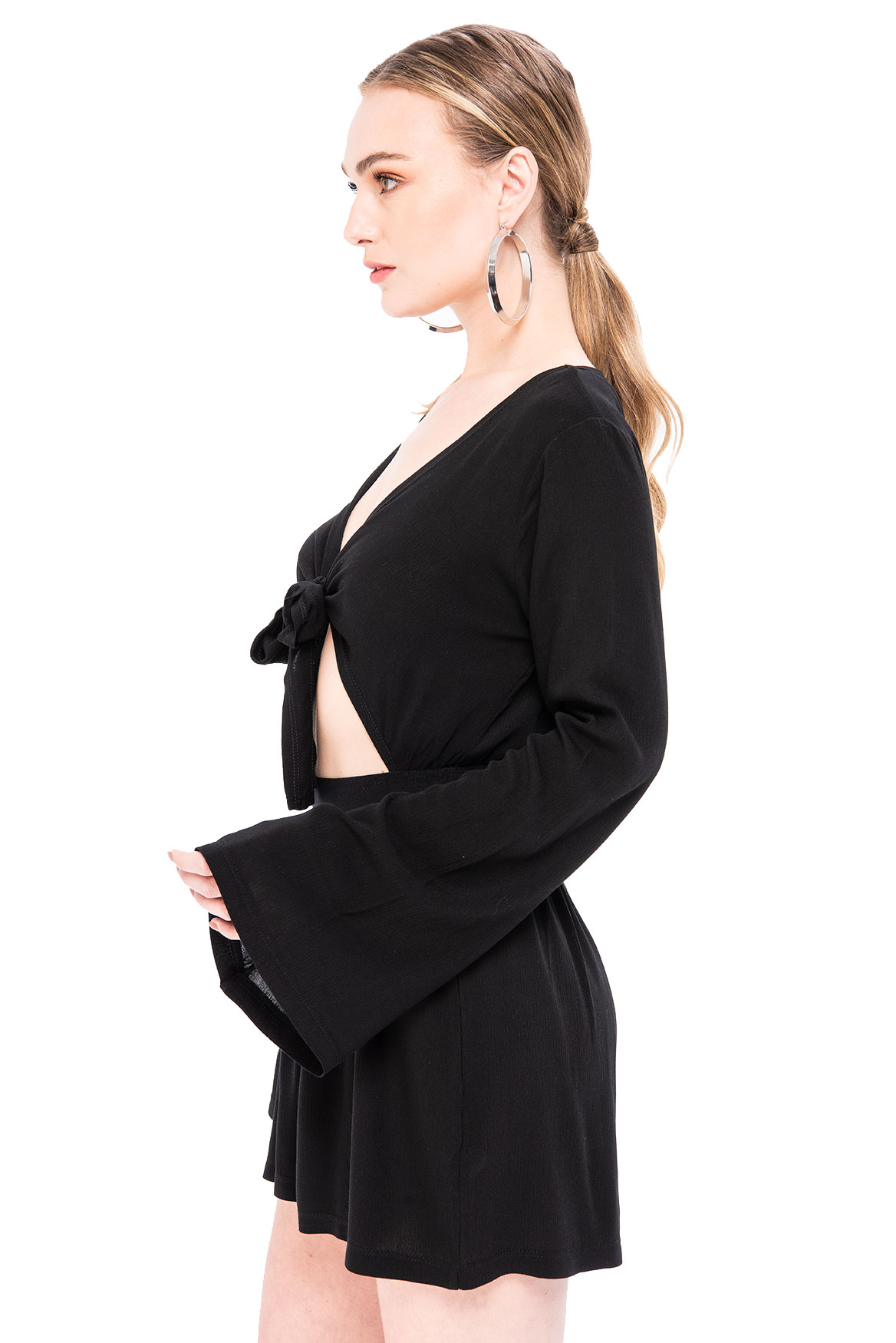 Pleated Skirt looking Shorts Black Jumpsuit