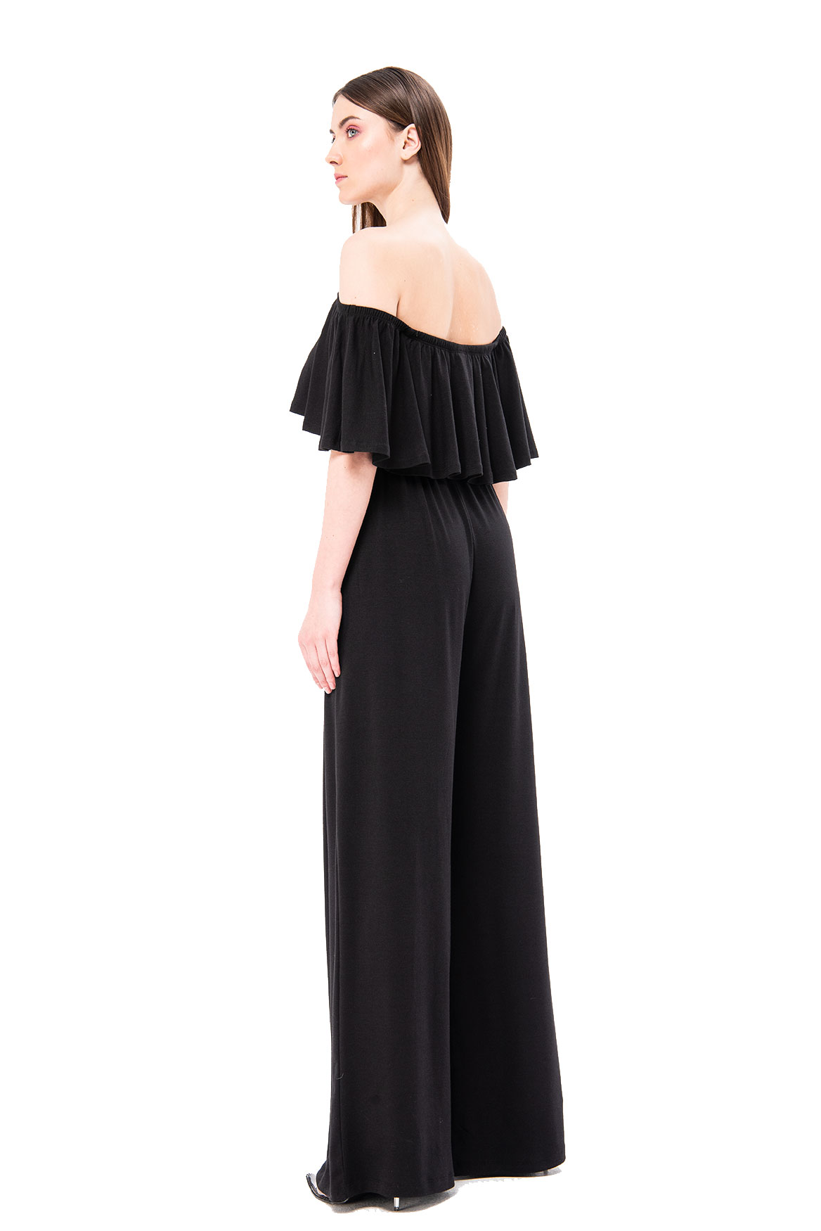 Black Flounce Off Shoulder Jumpsuit