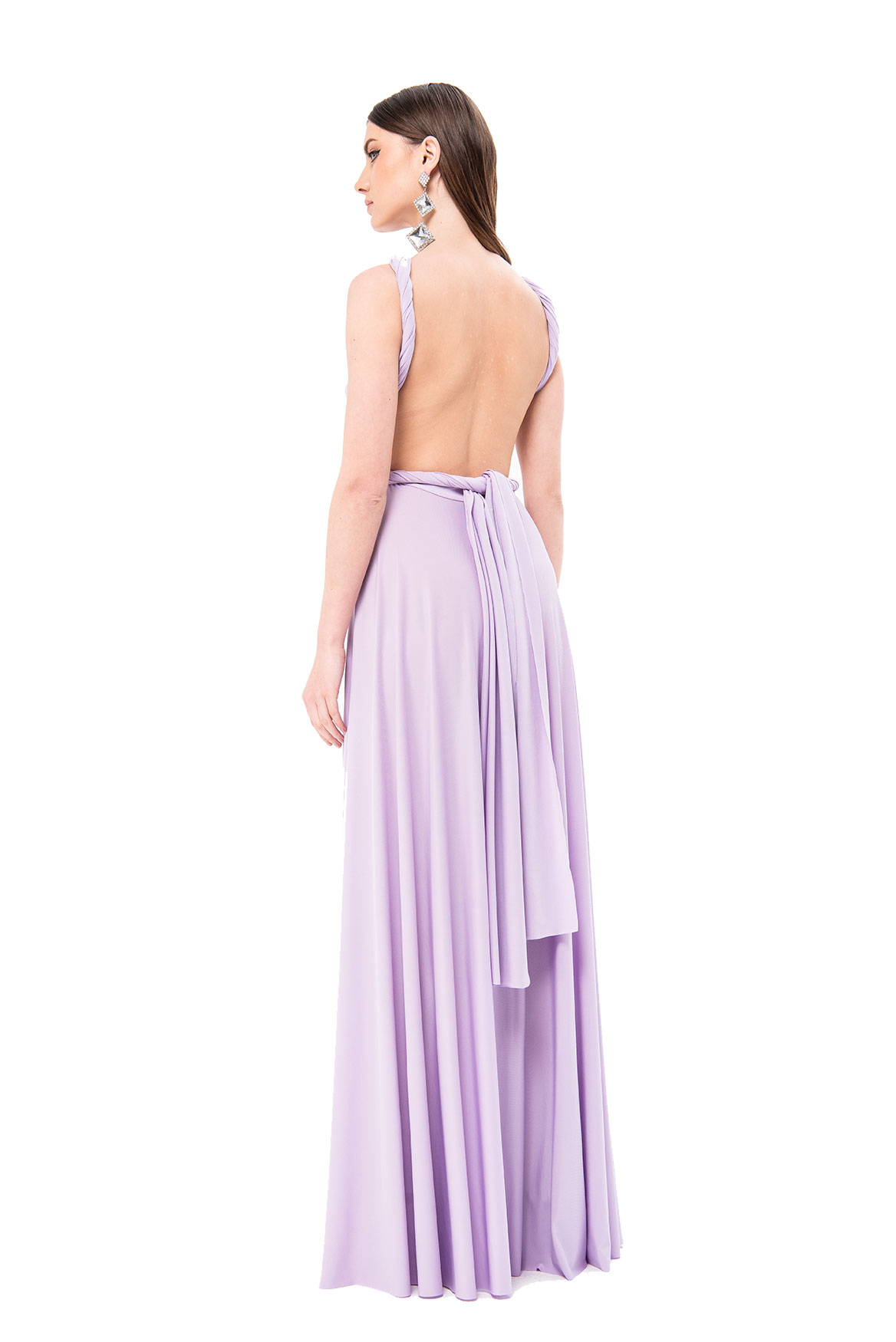 V Neck Sleeveless Lilac Pleated Long Dress