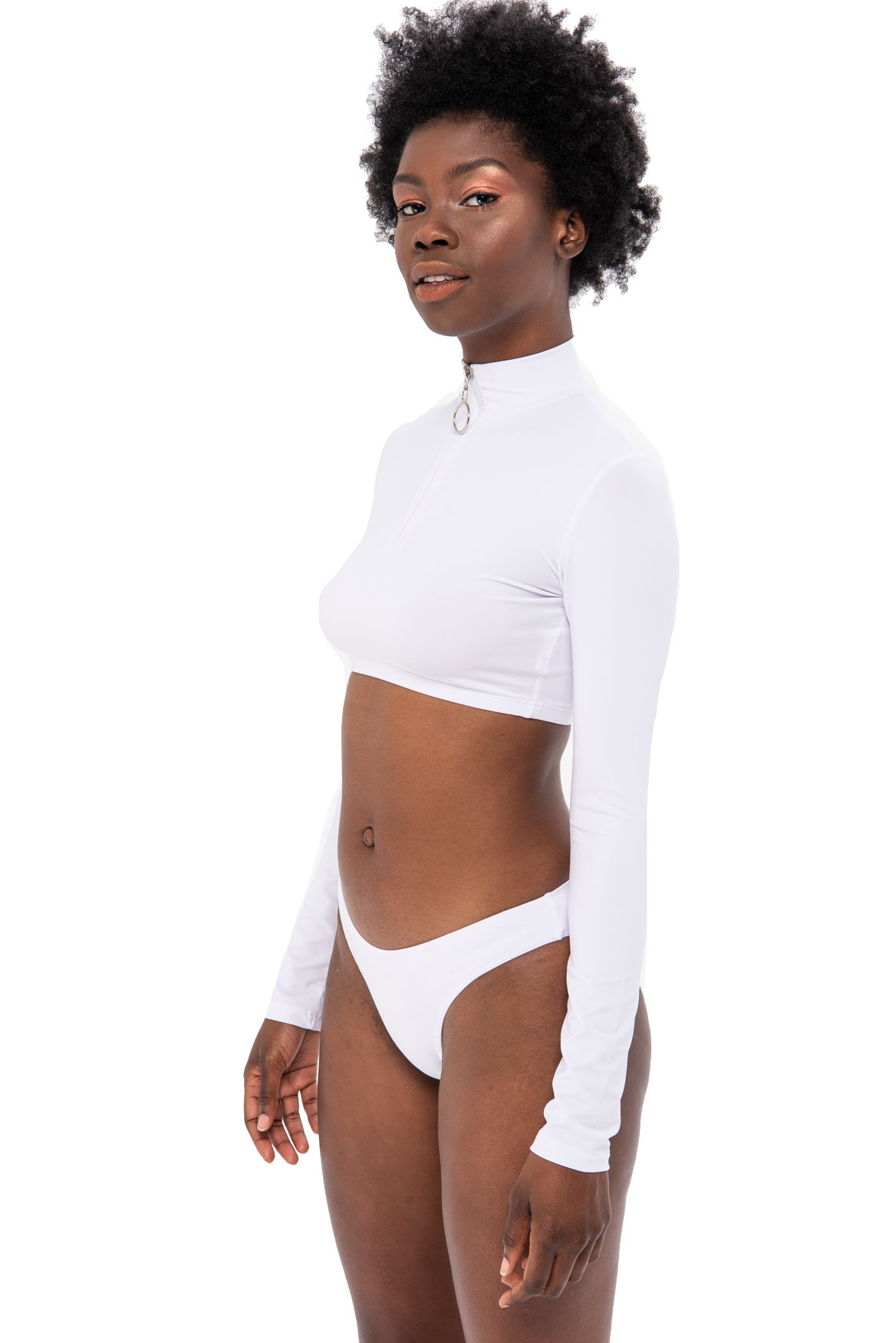 White High Neck Long Sleeve Crop Top & Cheeky Bottoms Set