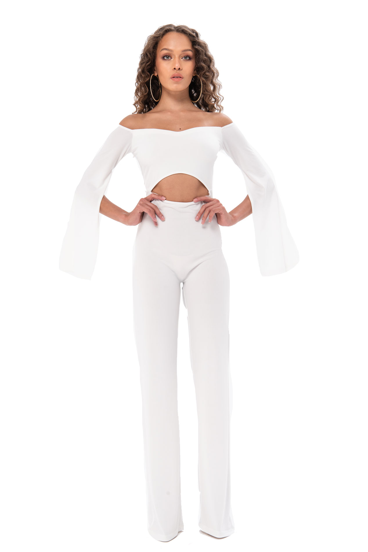 Strapless Long Sleeve Offwhite Jumpsuit