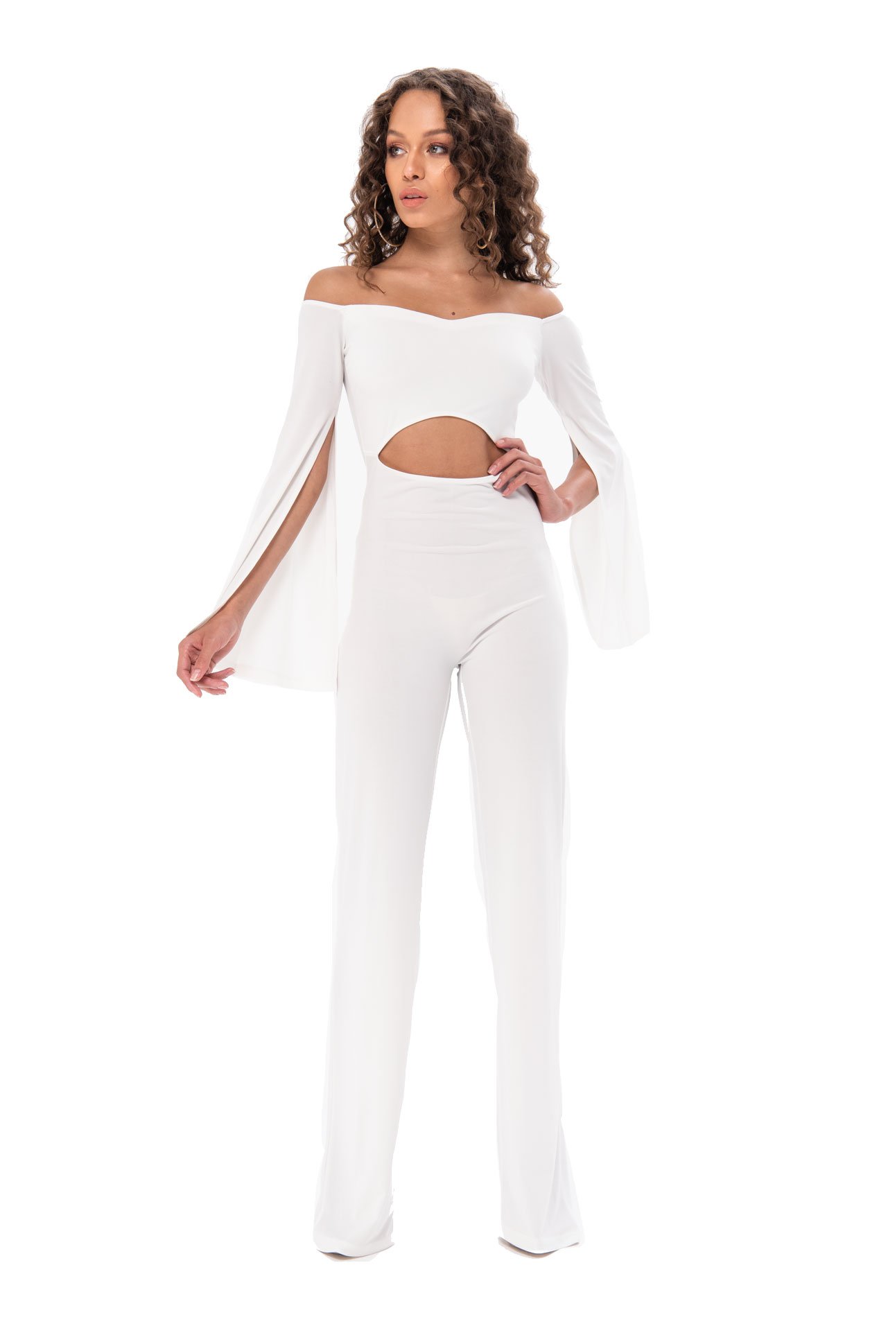 Strapless Long Sleeve Offwhite Jumpsuit