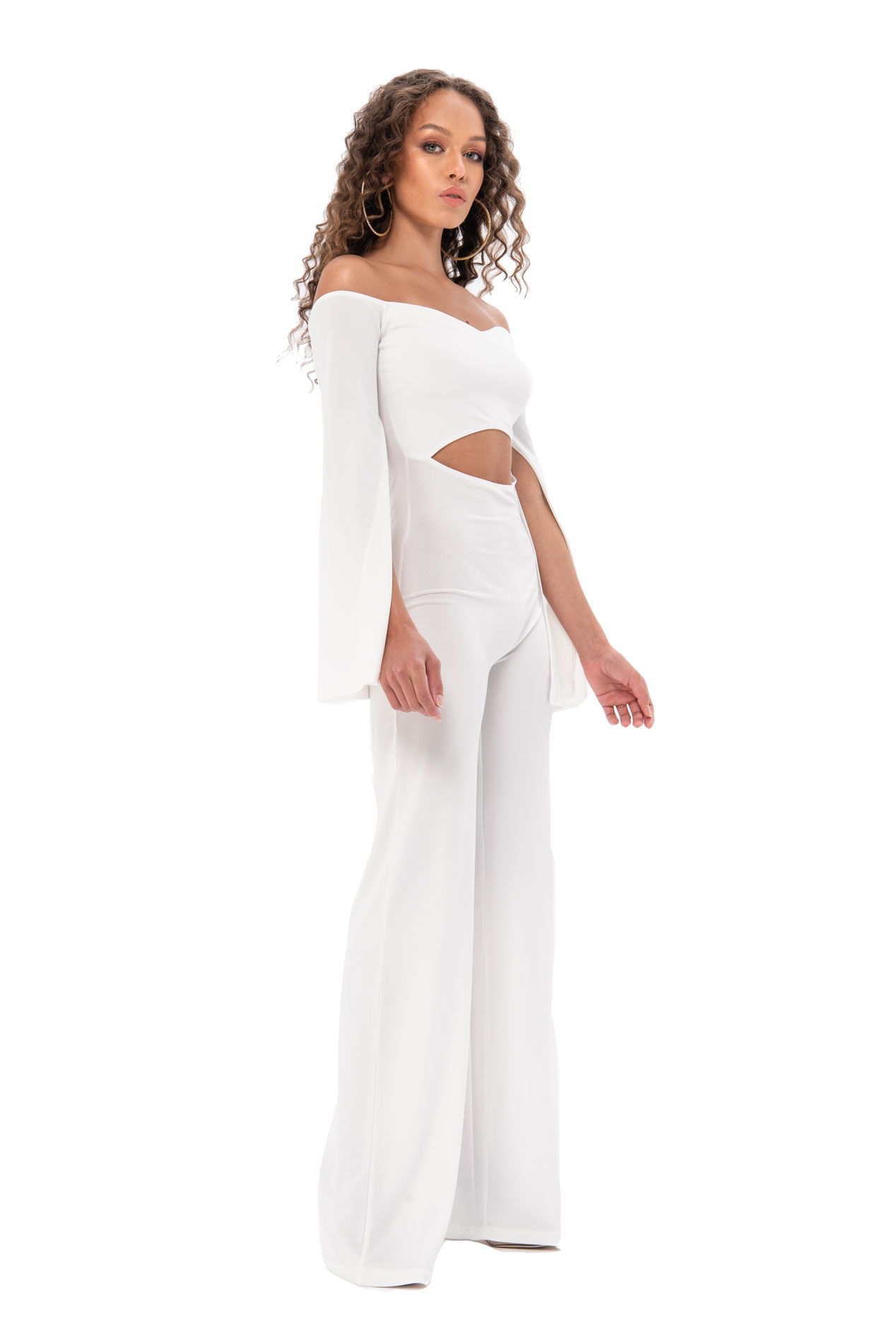 Strapless Long Sleeve Offwhite Jumpsuit