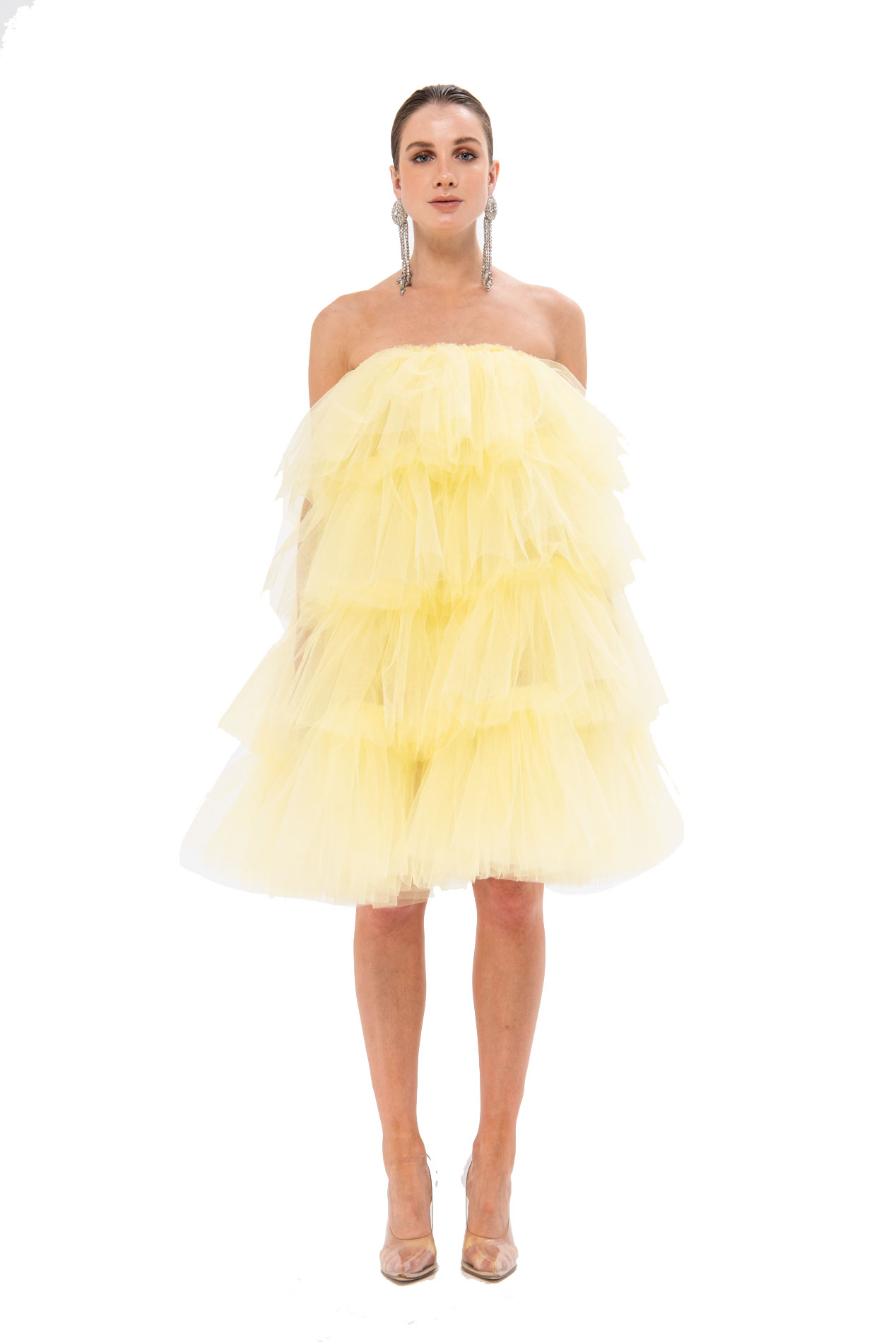 Off The Shoulder Yellow Tulle Dress