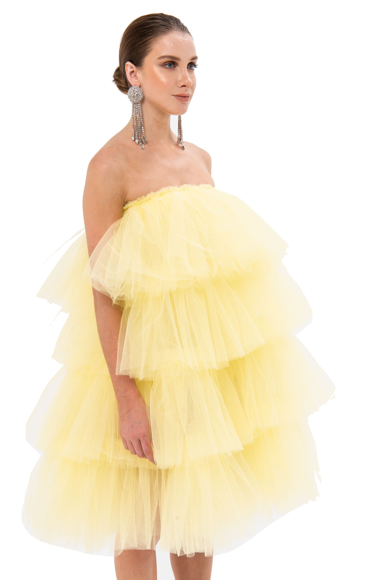 Wholesale Off The Shoulder Yellow Tulle Dress