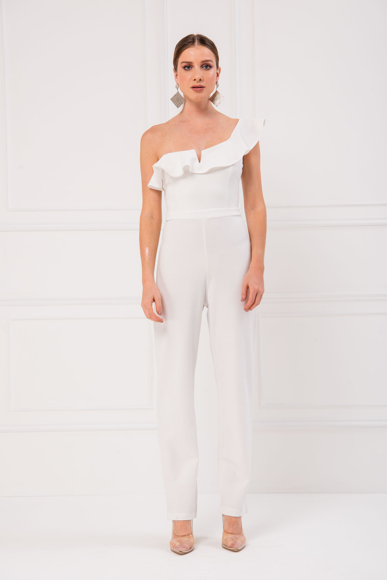 Offwhite Flounce One-Shoulder Jumpsuit