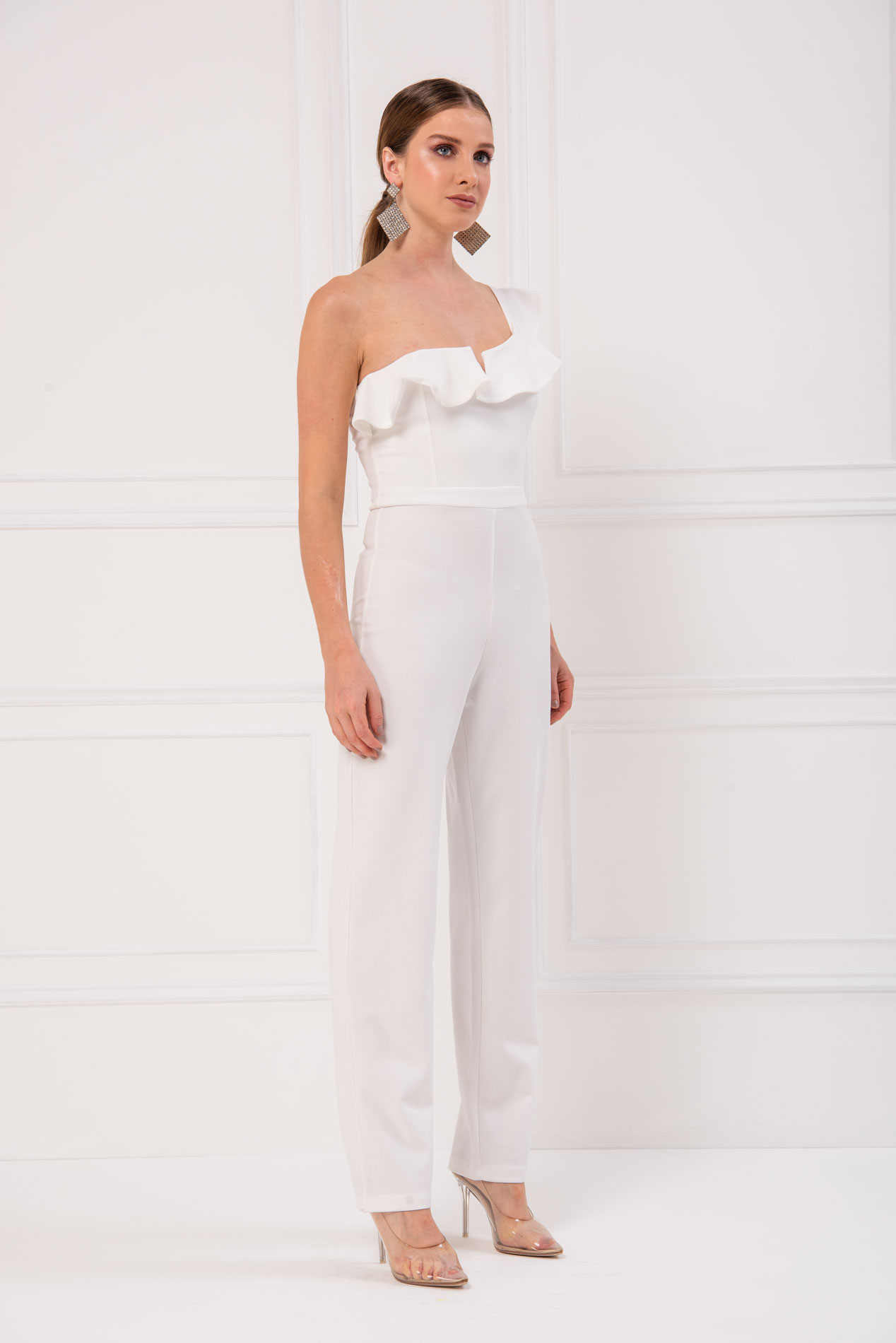 Offwhite Flounce One-Shoulder Jumpsuit