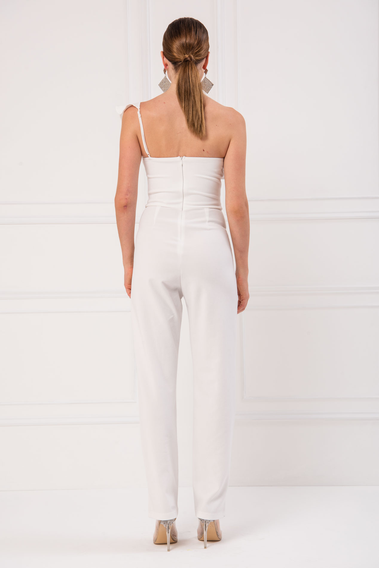 Offwhite Flounce One-Shoulder Jumpsuit