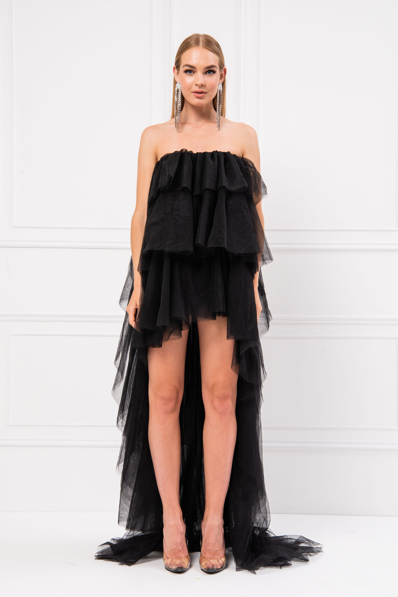 Wholesale Strapless Ruffle Black Mini Dress