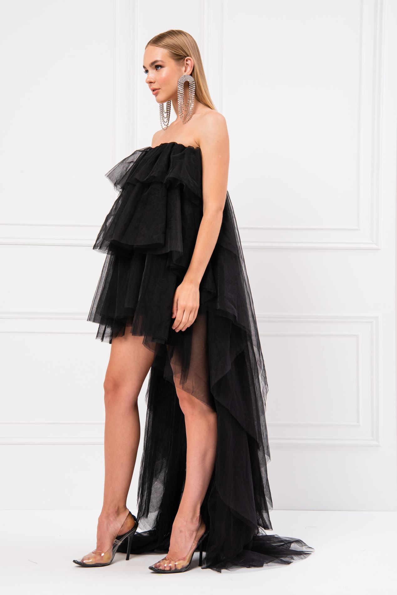 Strapless Ruffle Black Mini Dress