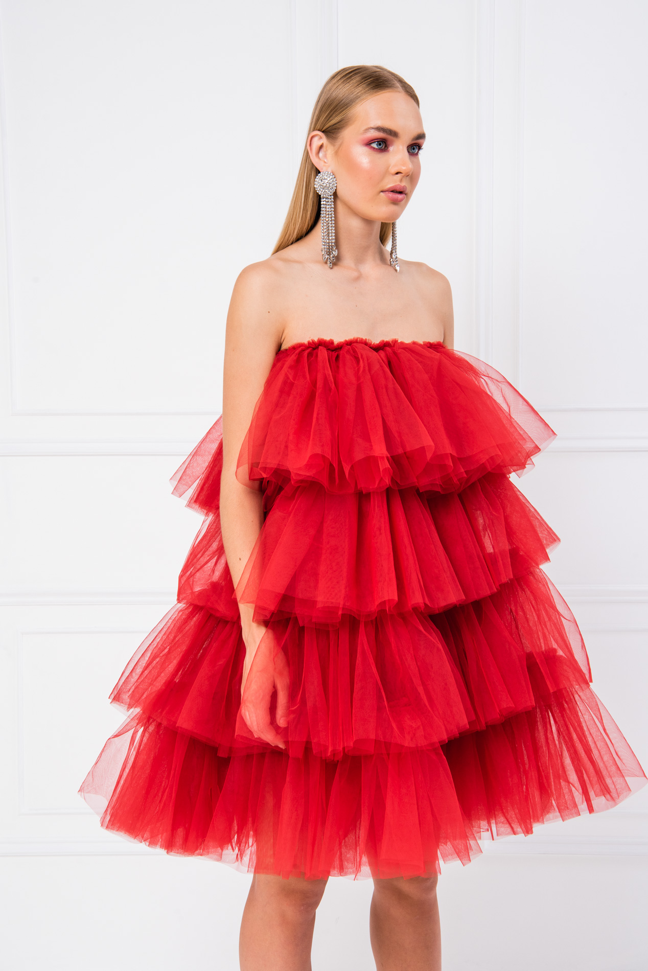 Wholesale Off The Shoulder Red Tulle Dress