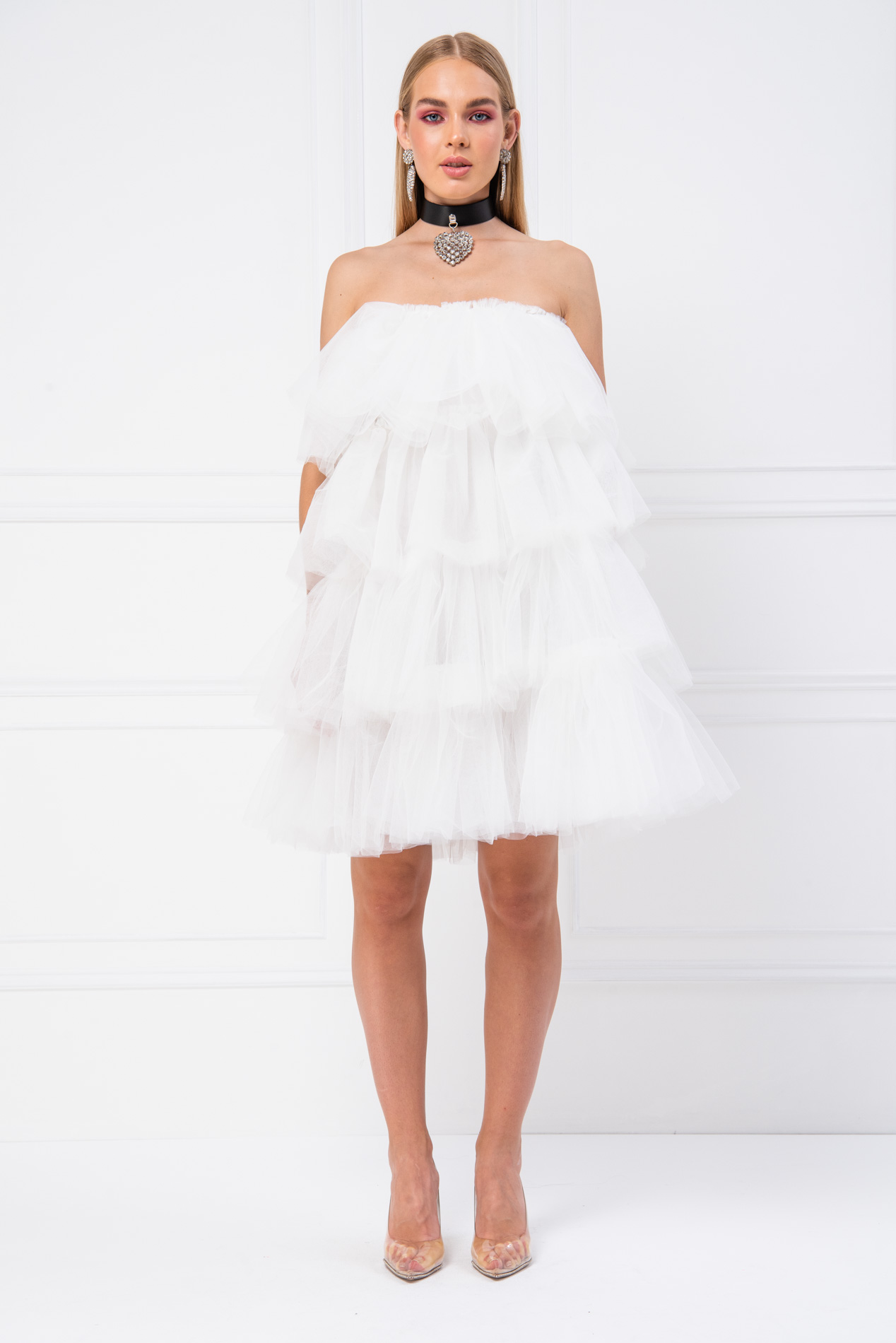 Wholesale Off The Shoulder Offwhite Tulle Dress
