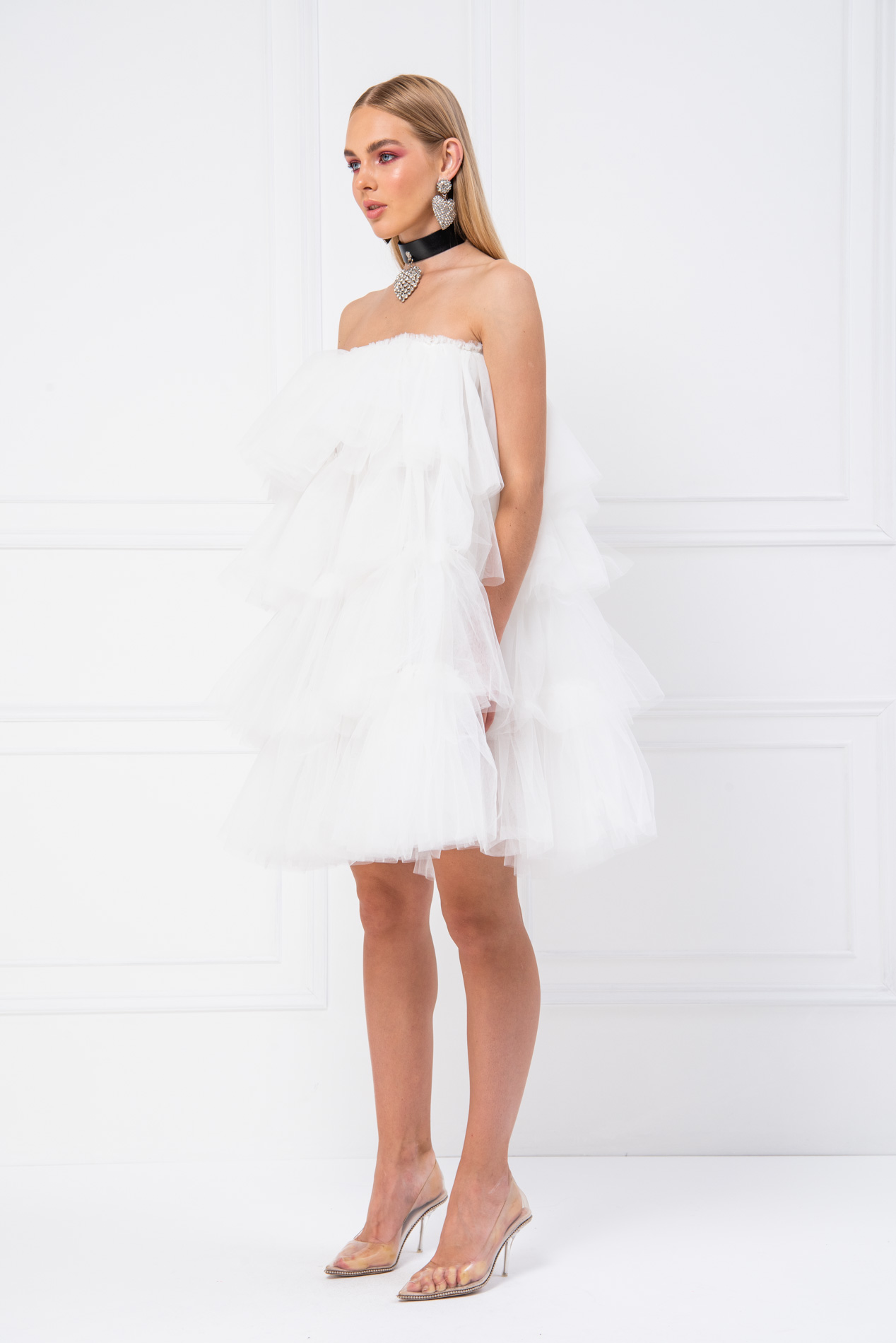 Wholesale Off The Shoulder Offwhite Tulle Dress
