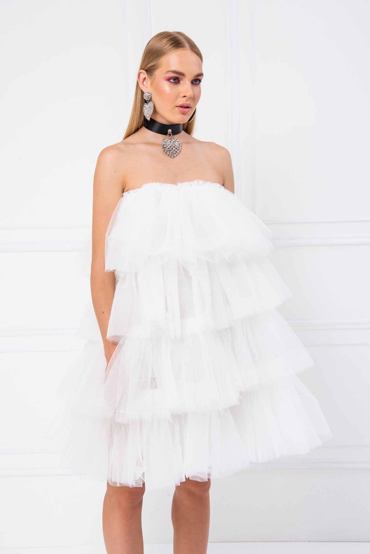 Off The Shoulder Offwhite Tulle Dress
