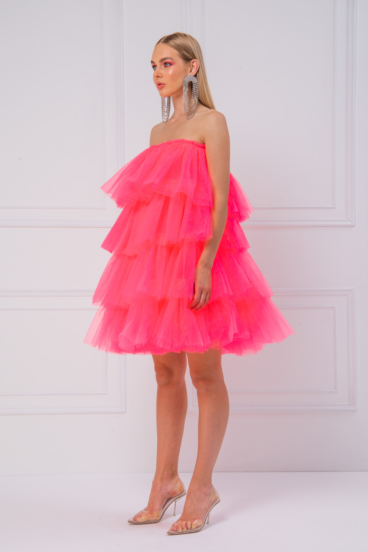 Без бретелей Neon Pink  платье из тюля