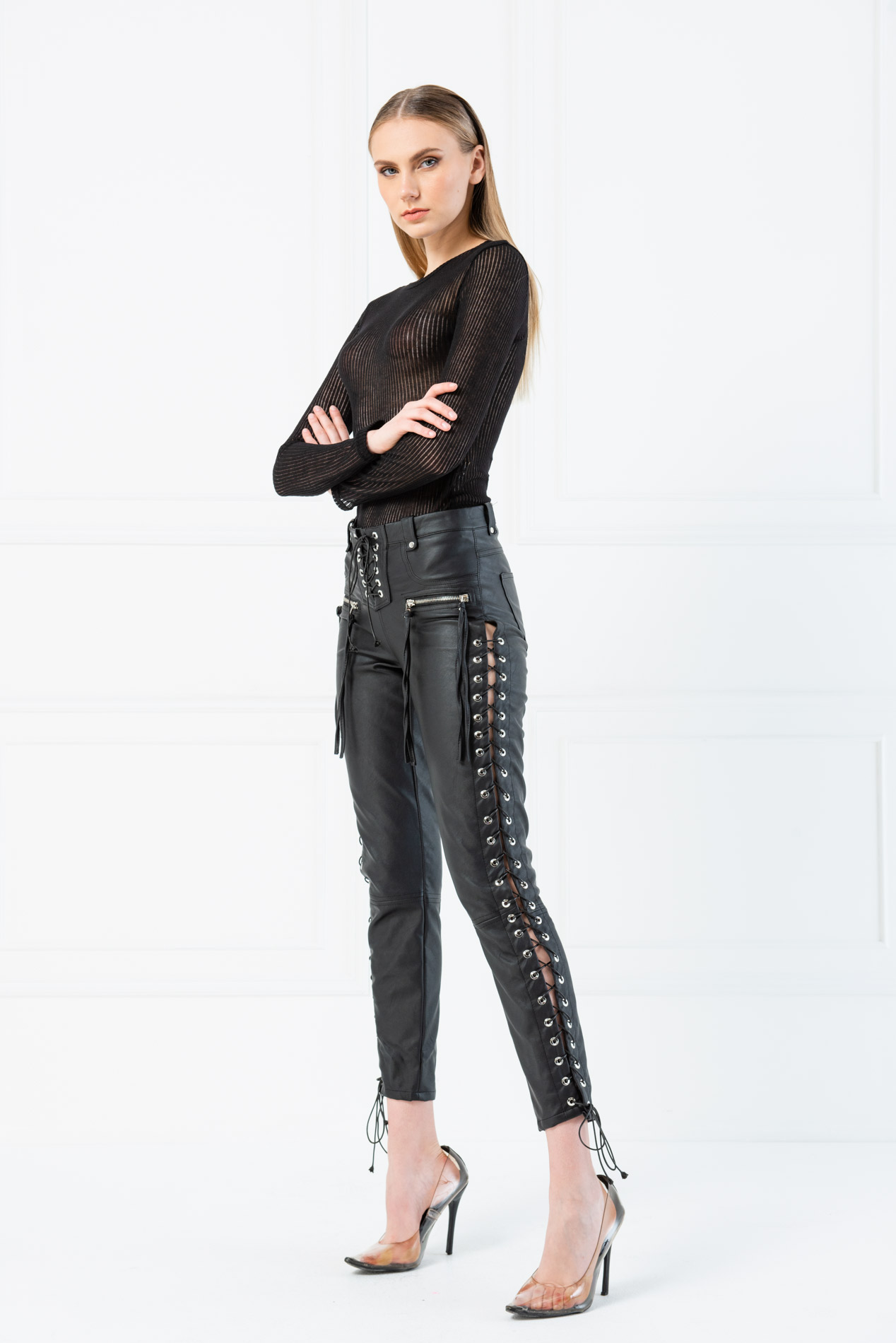 Lace-Up Black Pants