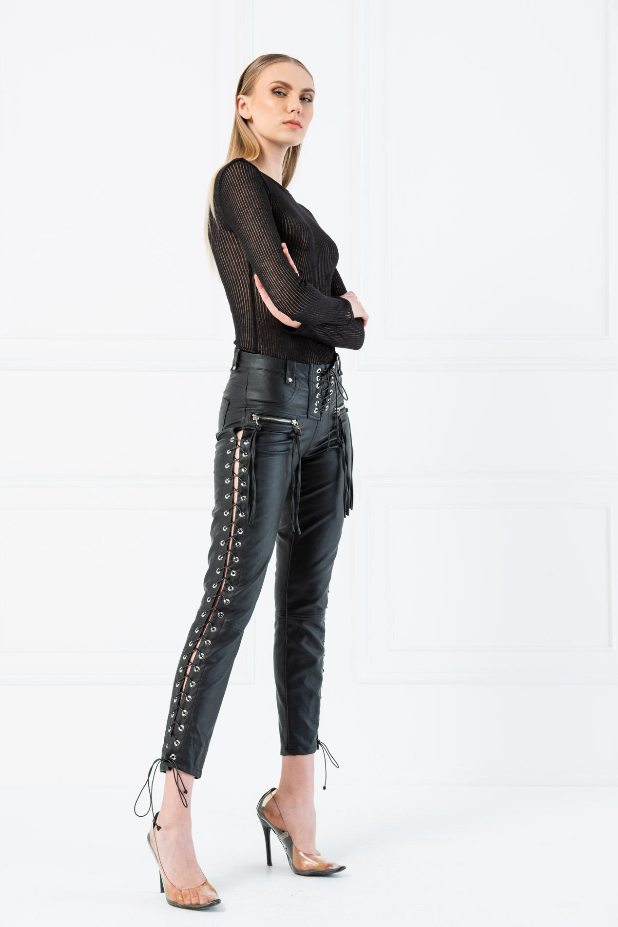 Lace-Up Black Pants