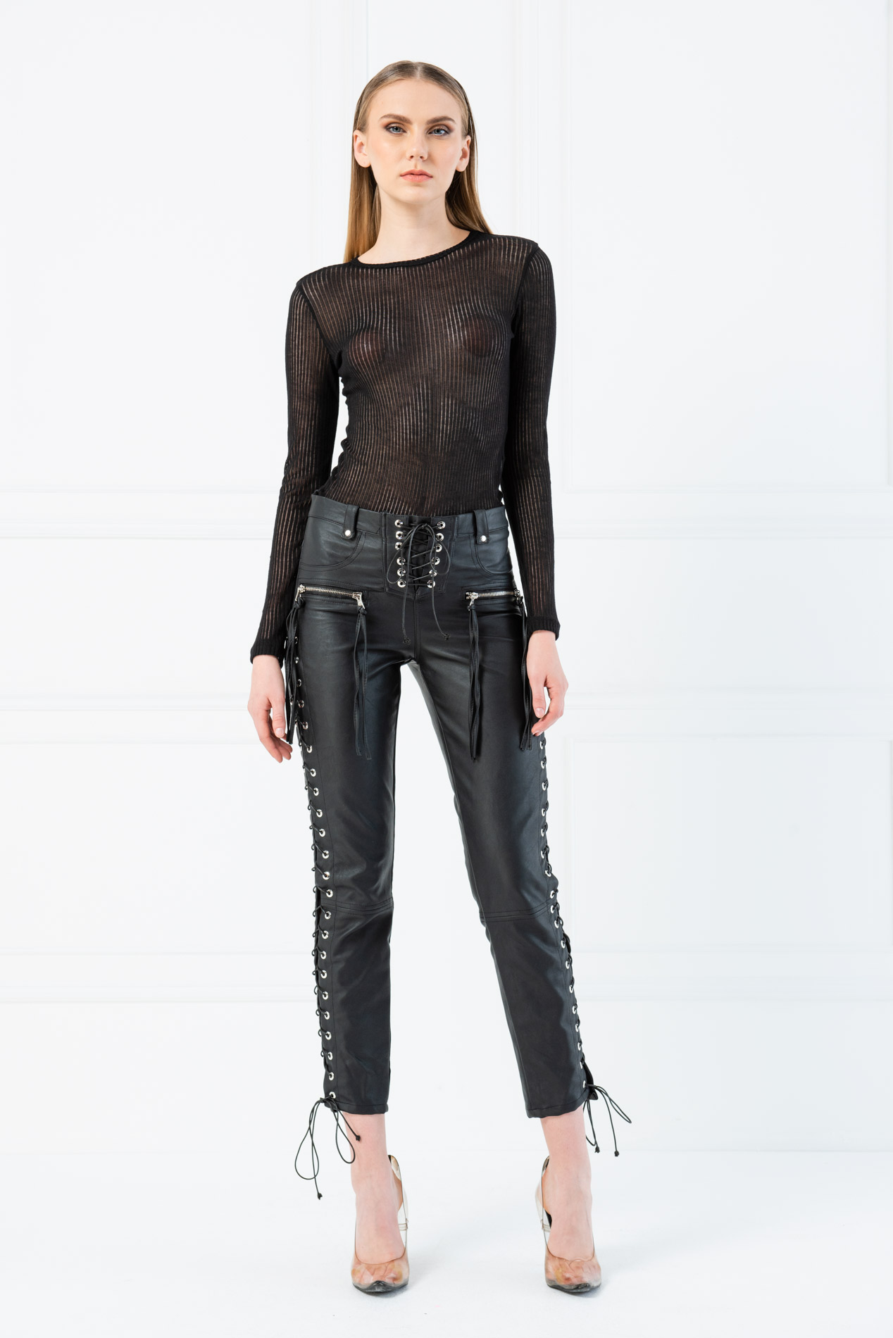 Lace-Up Black Pants