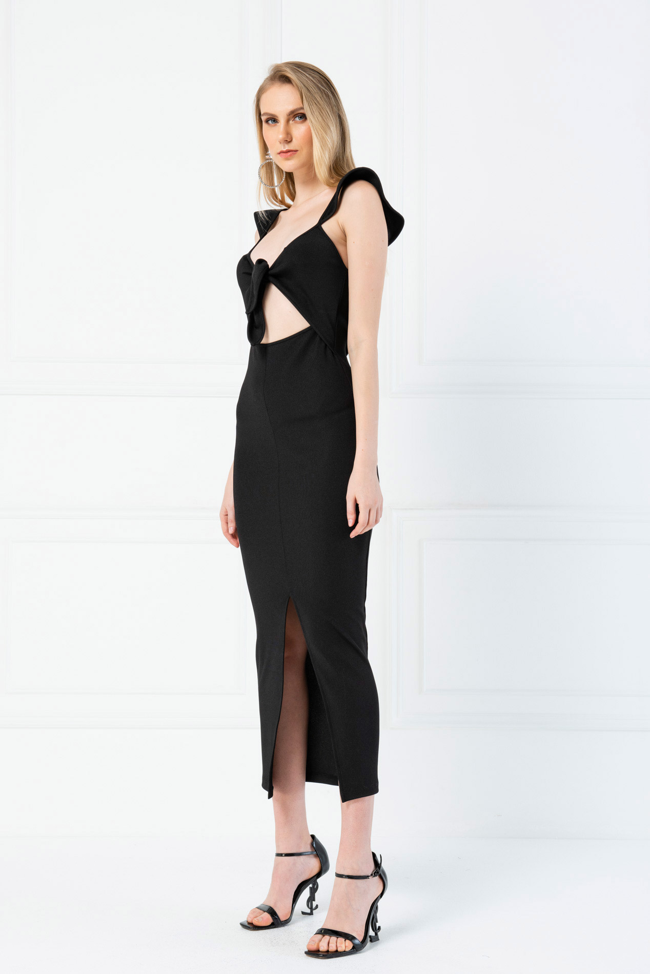 Black Tie-Front Maxi Dress