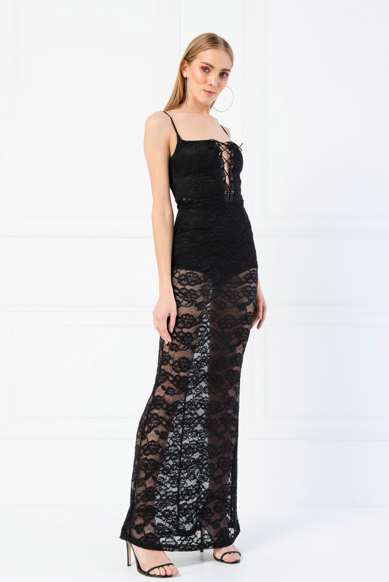 Sheer Black Lace Cami Maxi Dress