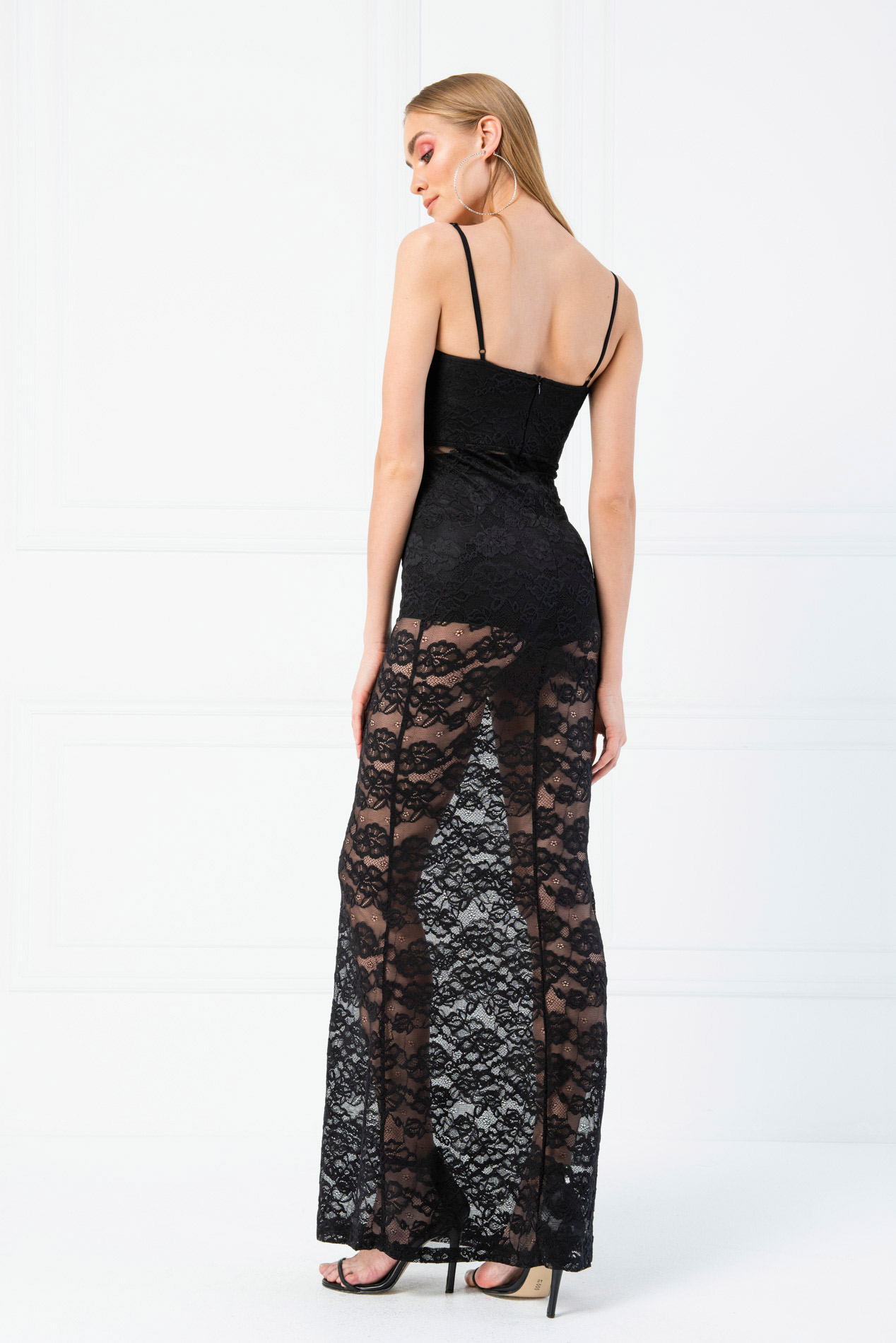 Wholesale Sheer Black Lace Cami Maxi Dress