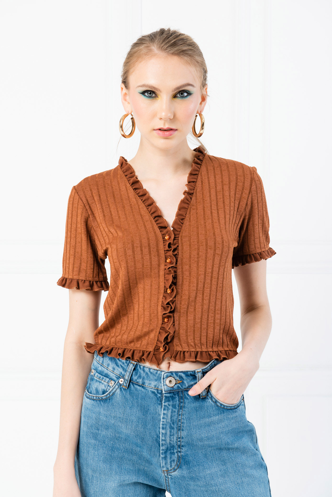 Taba Ruffle-Trim Short Sleeve Cardigan